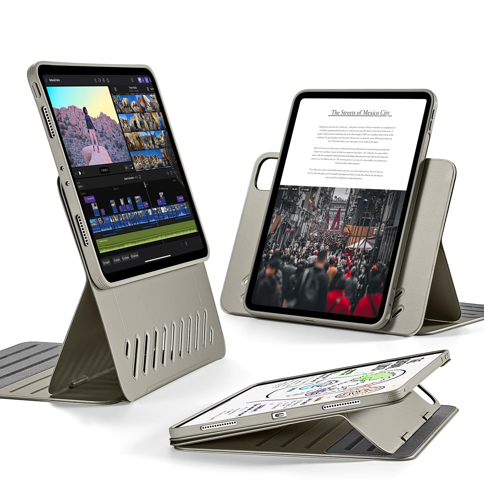ESR iPad Pro 11インチ ケース (2022/2021/2020/2018、第4/3/2/1世代) 専用 取外し可能なマグネットカバー付き回転式ケース 縦向き/横向きスタンド 9段階の角度調節可能 頑丈な保護 Shiftシリーズ チタン|T.M.Bストア