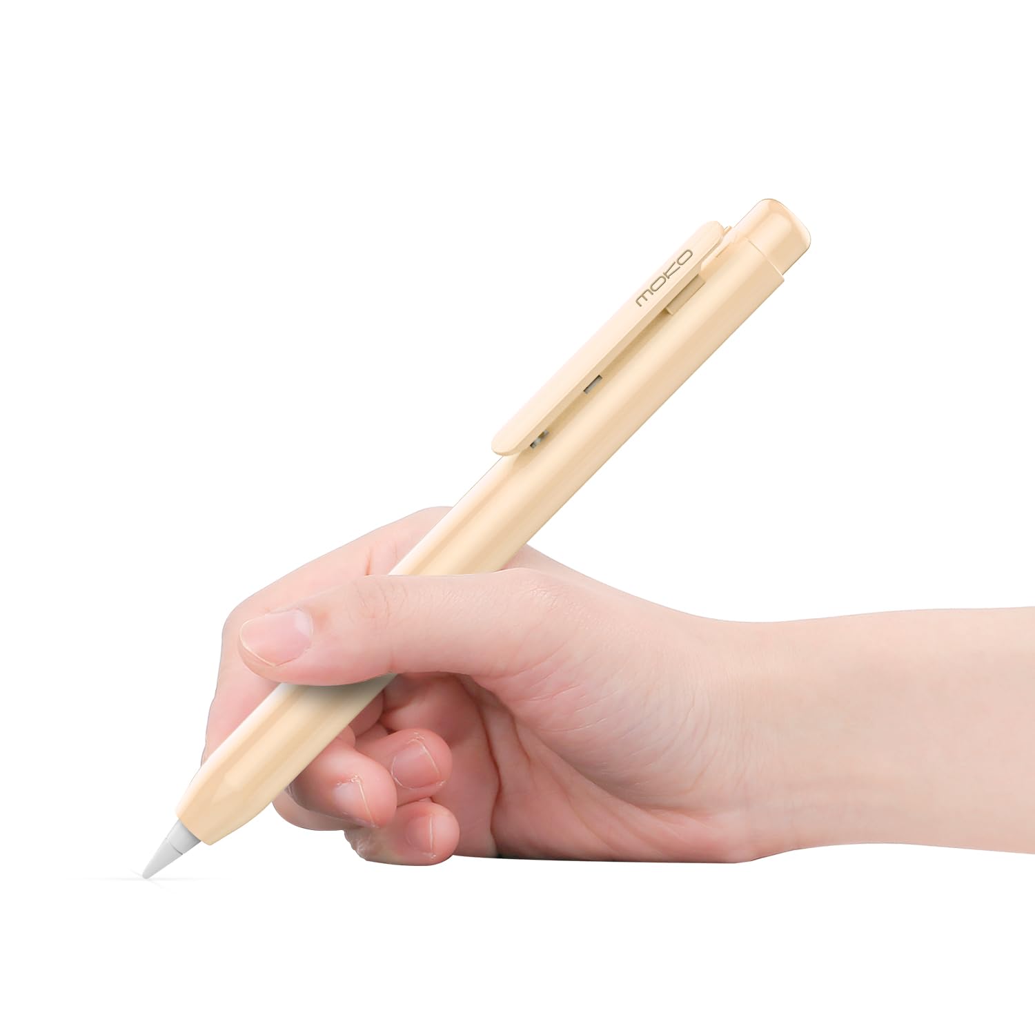 MoKoホルダーケース、Apple Pencil第1世代用、格納式Apple Pencil第1世代ケース、保護用iPadペンシルスリーブスキンカバー、頑丈なクリップ付き、ベージュ