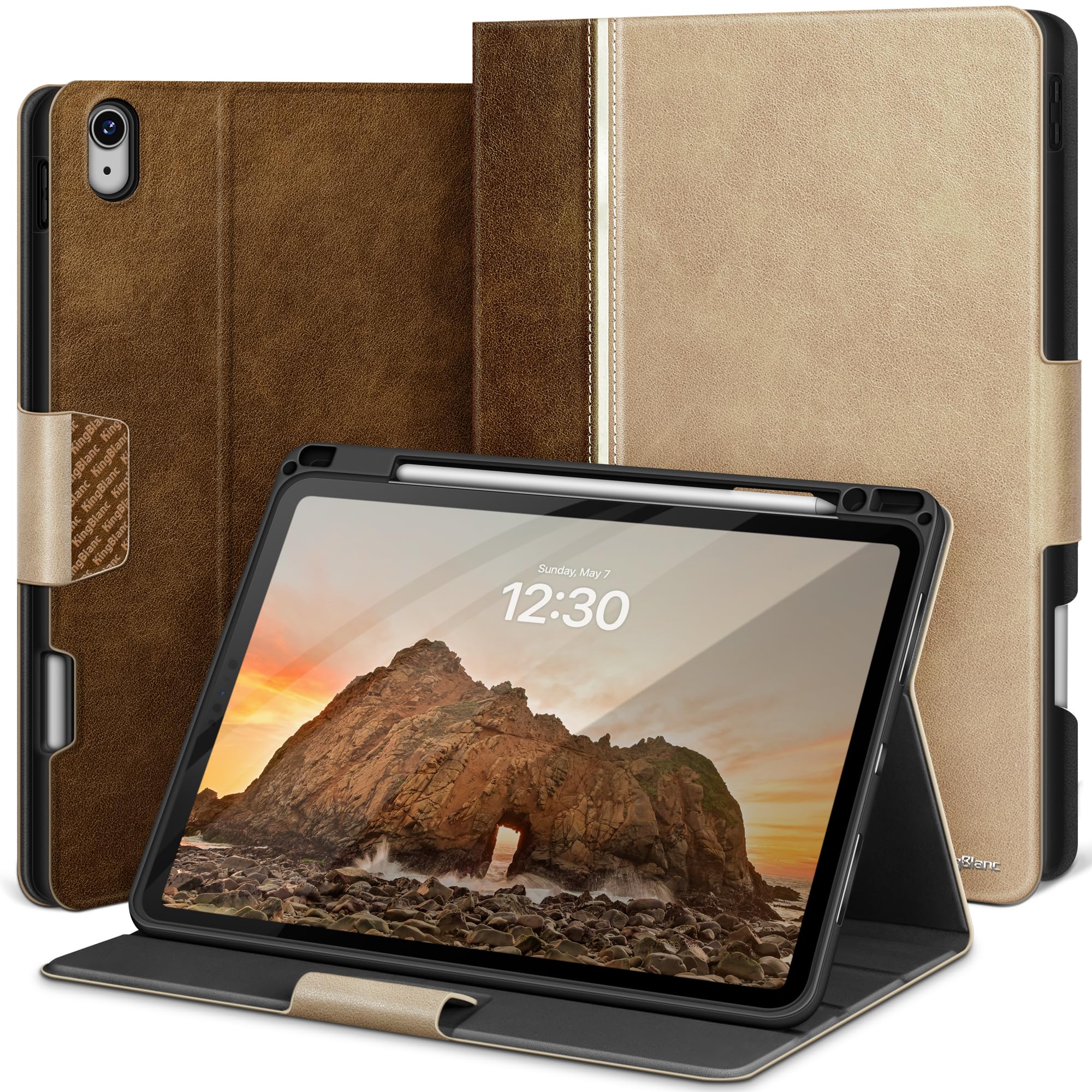 KingBlanc iPad Air 11in 容れもの (M3/M2、2025/2024)・iPad Air 第5/4時人 容れもの (2022/2020) 10.9 in 万覚え帳型 鉛筆納める Apple Pencilの無線電話申し受ける相応う 書きもの保持者付き添い人 オートスリープ/ウェイク
