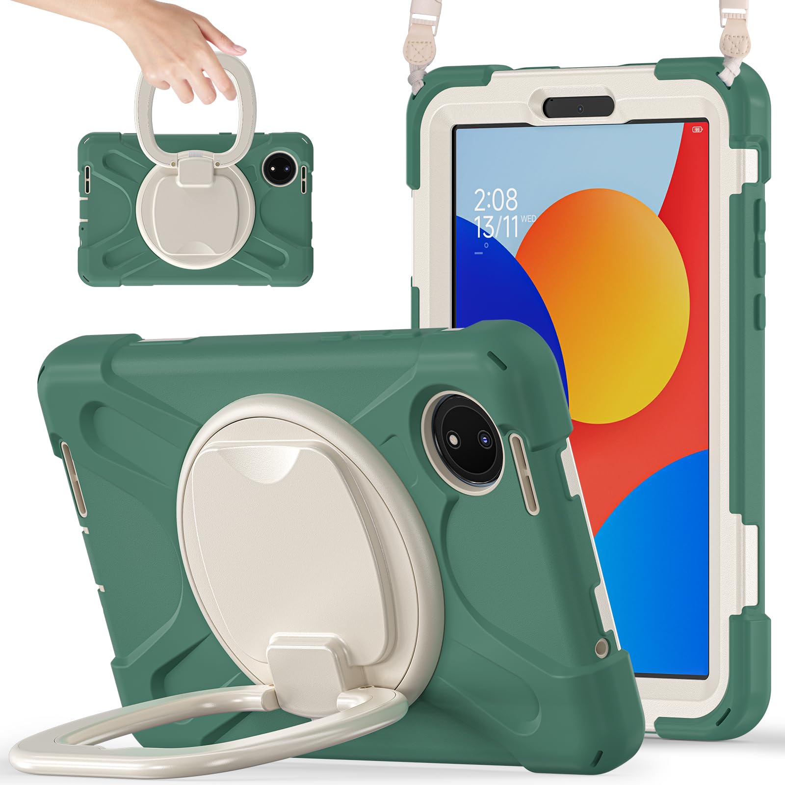 PboyiqiS for Redmi Pad SE 8.7in 専用 容れもの，Redmi Pad SE 8.7in2024取りまかなう 耐衝撃 牢固たる 360度回転させる照明ランプ 手持ち部分付き添い人 虹色 愛くるしい 持ちお手掛け 肩かけ 曲がった掛け 落っこちる押しとどめる アウトドア ちびっ子