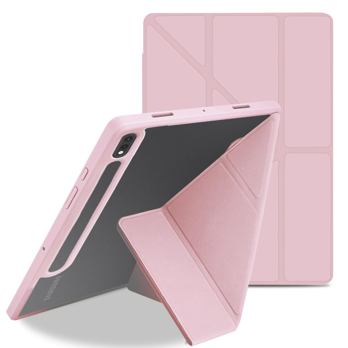 Galaxy Tab S8 Plus/ S7 FE/ S7 Plus SM-X800 X806 / S8+ /S7FE/ S7+ 12.4インチ 2020 用ケース レザー 背面 カバー 5WAY スタンド 横置＆縦置 マグネット吸着式 付き自動スリープ機能 超スリム 軽量 衝撃保護 折り｜T.M.Bストア