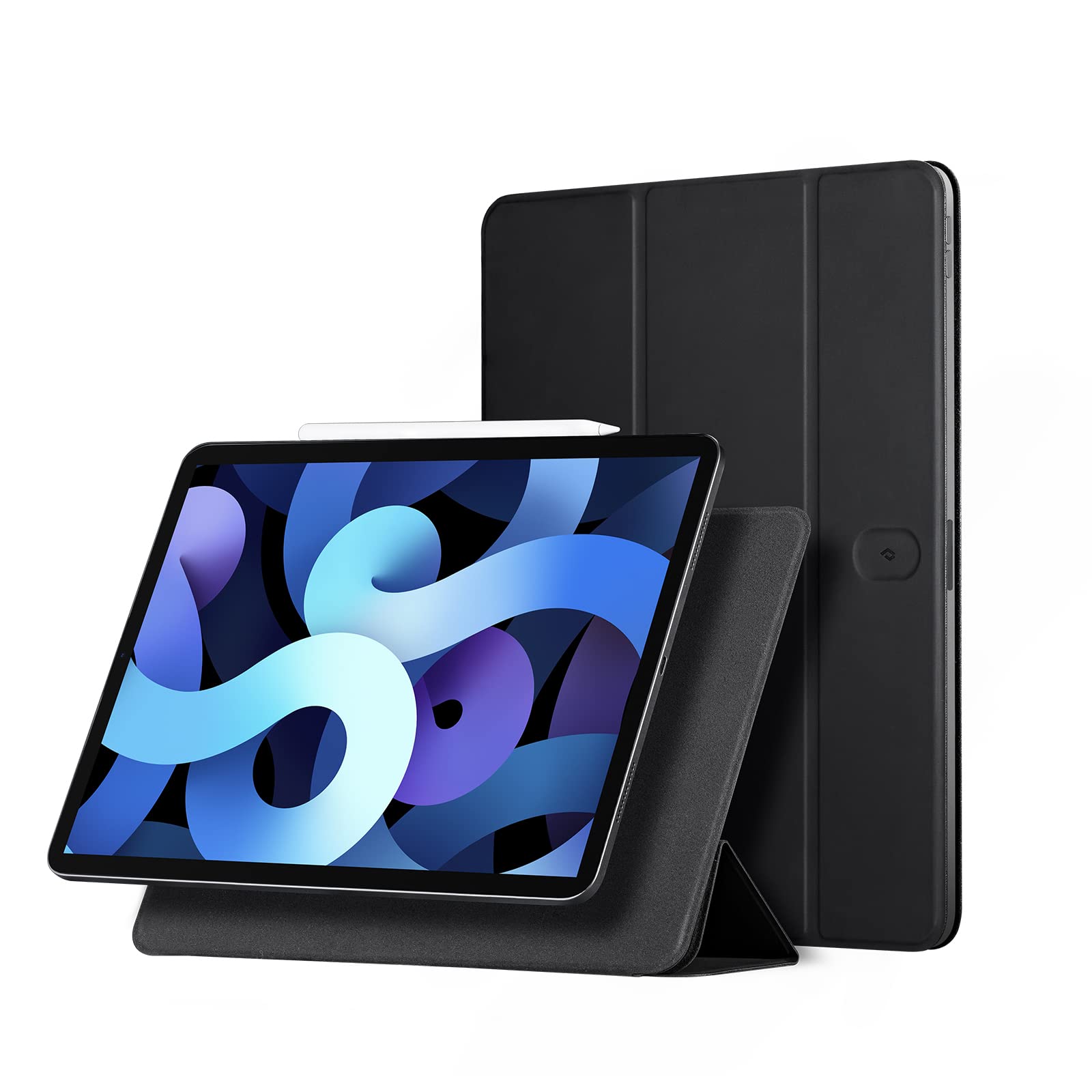 PITAKA iPad Air 5 容れもの 2022 / iPad Air 4 容れもの 2020 10.9in マイコンうしろ側取りまかなう 磁気へばり着く 超か細い 軽さ 極薄 指紋証明能力のある ぼうぜん自失防御すること 黒 MagEZ Folio 三つ折り照明ランプ MagEZ Case 2併用