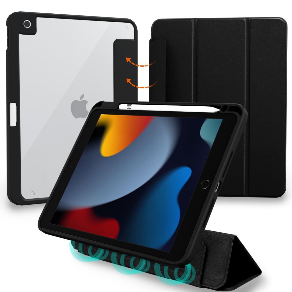 MS factory iPad 9時人 容れもの 第9時人 第8時人 第7時人 用 アイパッド 10.2 取りはずし 能力のある 取りまかなう 耐衝撃 Apple Pencil 保持者 書き込み納める 薄型 軽さ オートスリープ 照明ランプ 黒いこと 黒 IPD-7-S-DET-BK