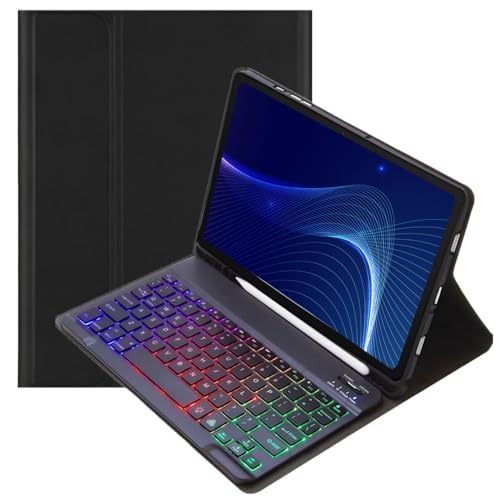 カラフルバックライト付き iPad Air 13インチ (M3,M2) 2025 2024/ iPad Pro 12.9 第6/5/4/3世代 キーボードケース お洒落 可愛い バックライトキーボード ケース 分離式 学生 ビジネス,黒+黒 ケース・カバー-スマートフォン・携帯電話アクセサリー