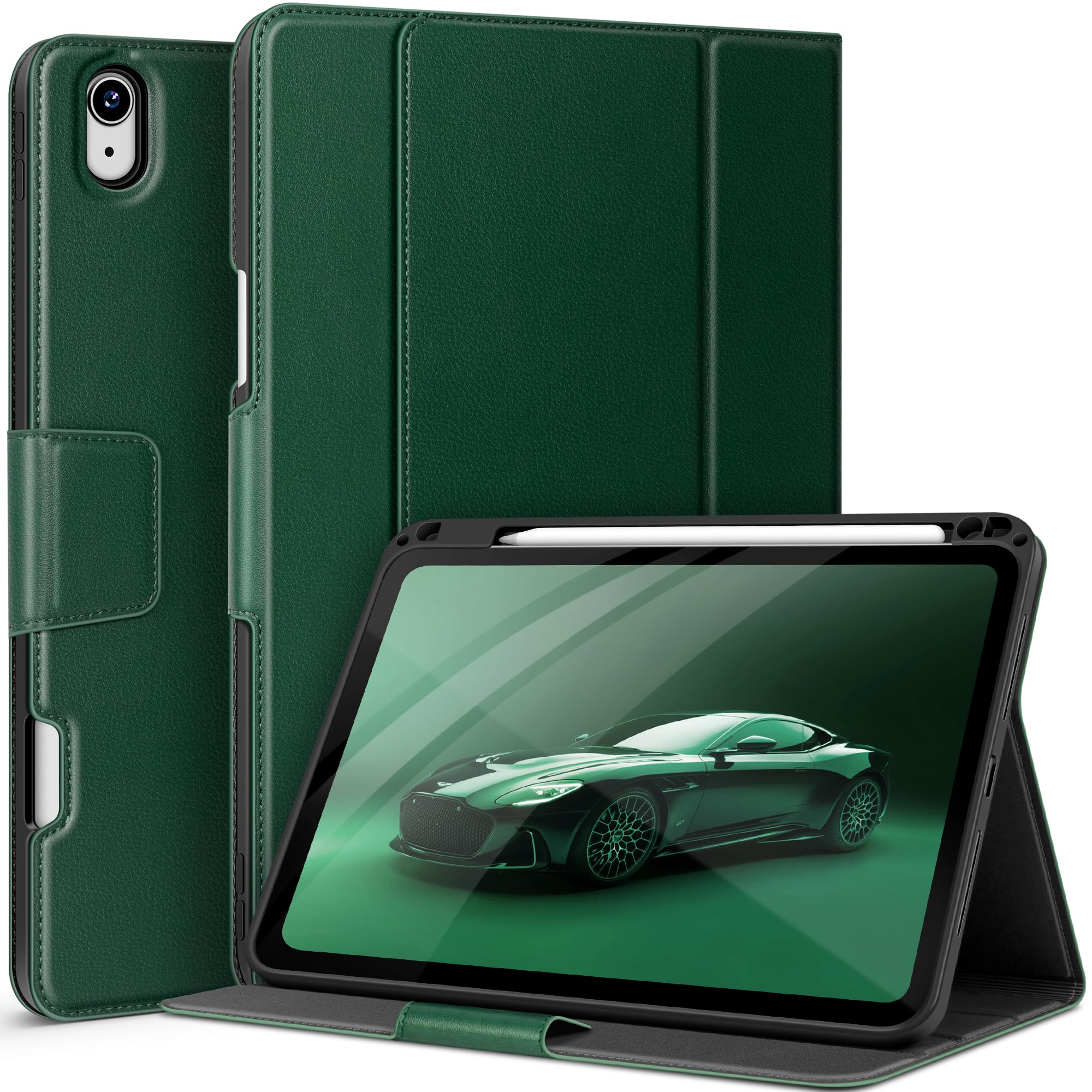 auaua iPad Air 11インチ ケース M3/M2 (2025/2024) iPad Air 第5/4世代 10.9インチ 2022/2020 専用 ペン収納 Pencil Pro/USB-C完全対応 ポケット付き 多角度スタンド マグネット開閉 オートスリープ対応 (グリーン)