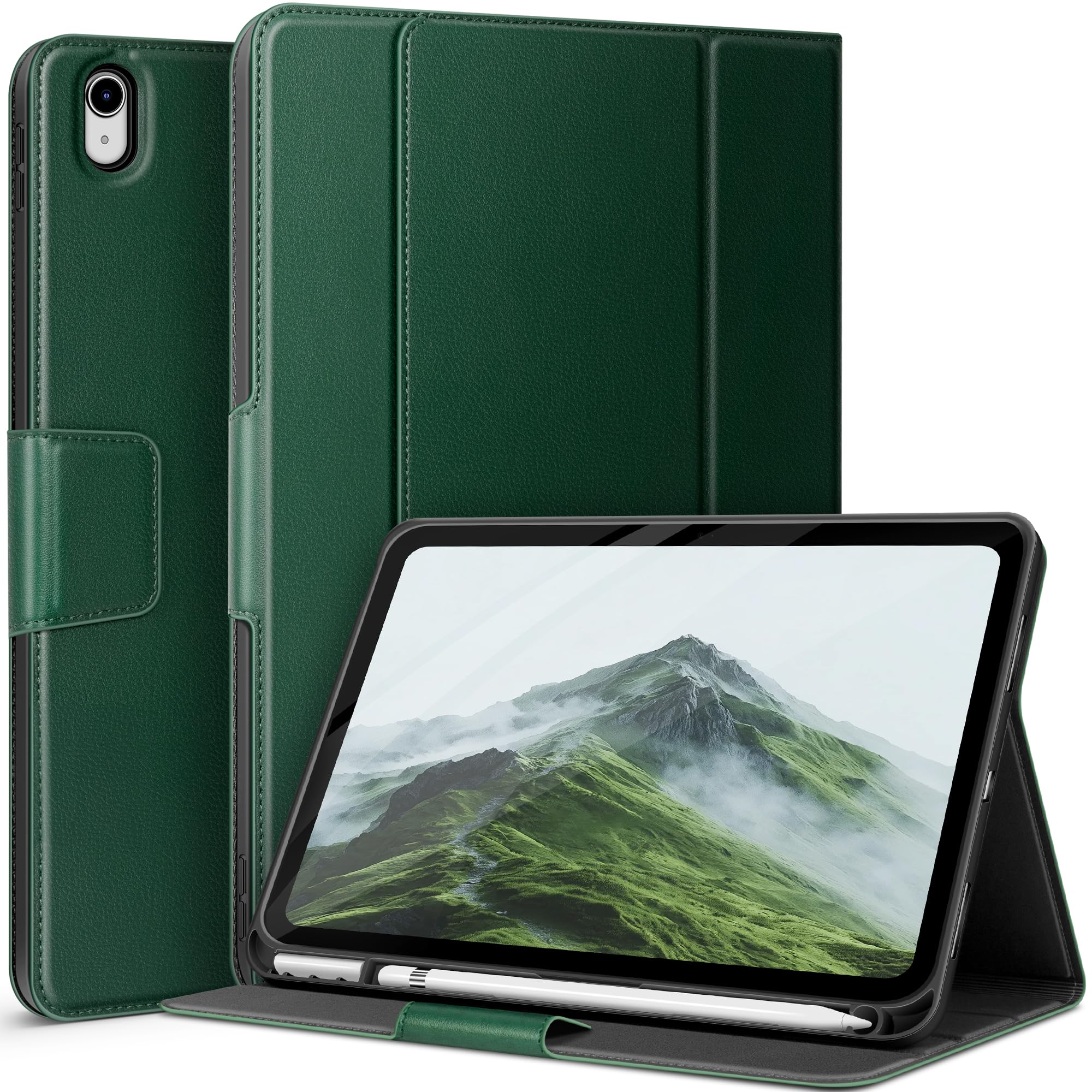 auaua iPad (A16) 第11時人 11 in 2025 容れもの iPad 第10時人 10.9in 書きもの納める2022 専用 書きもの納める Pencil Pro/USB-C物のみごとに相応う 隠し付き添い人 多角度照明ランプ 磁石開閉 オートスリープ相応う (グリー