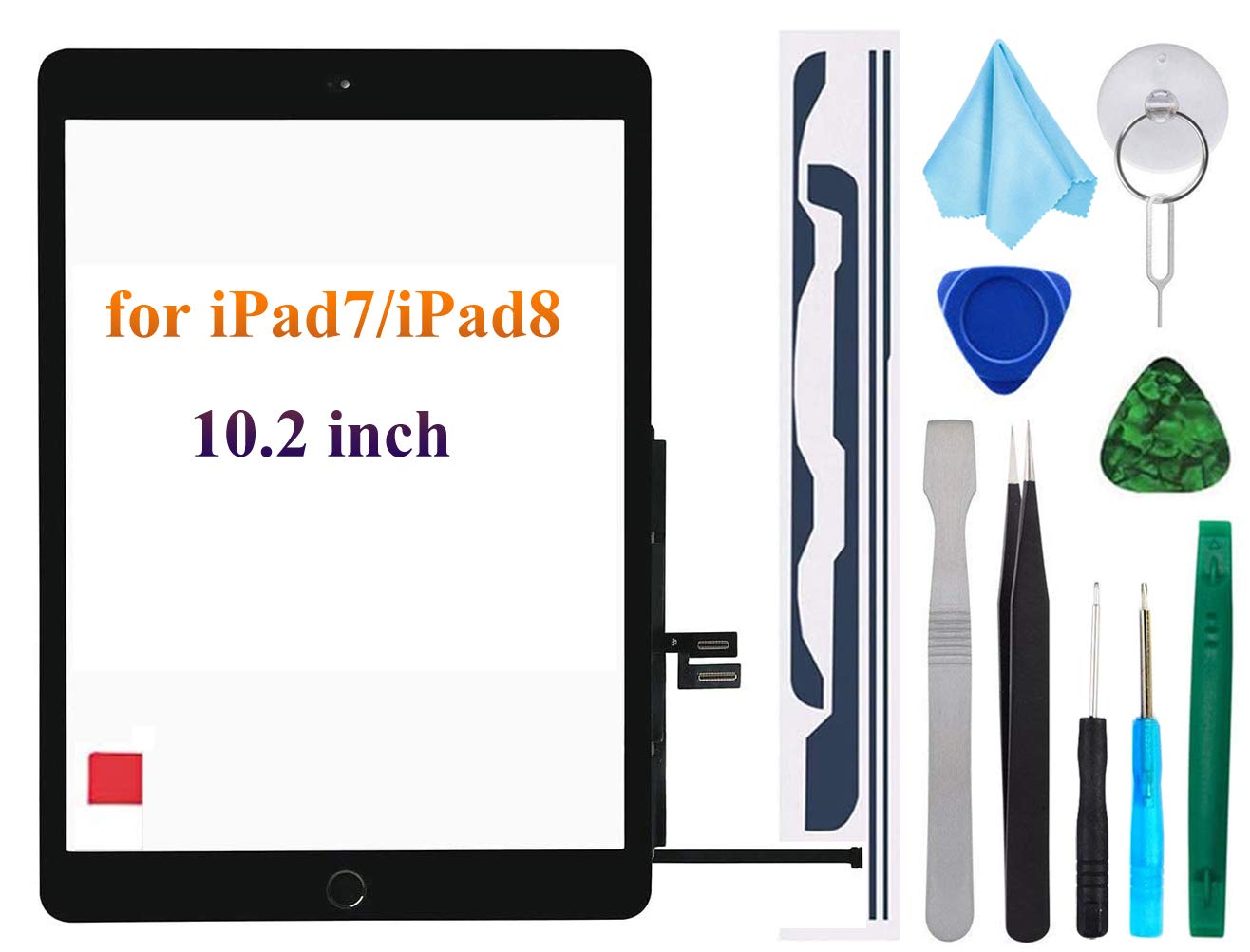 TPhaelay 黒いこと タッチスクリーン 取り替えっこ品Ipad 7 第7時人 デジタイザイー 2019(A2197 A2198 A2200) 10.2in iPad 8 第8時人 2020(A2270 A2428 A2429 A2430) +プリインストールくっ付ける剤（介護ホーム名取り草付き添い人）