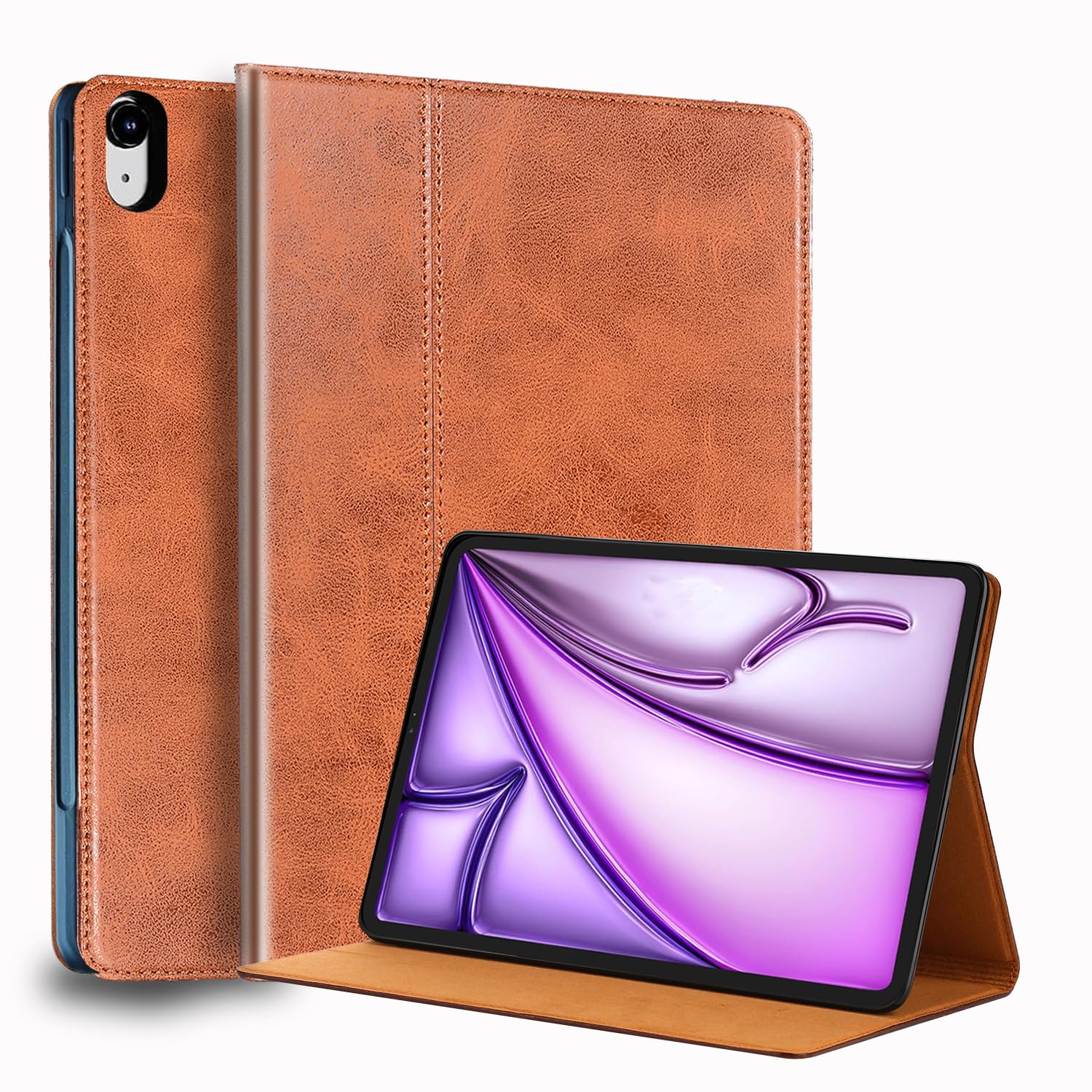 Gexmil for iPad Air 13 in M3 2025/ M2 2024 入れもの,御膳上等なめし革製 アジャスタブルスタンド,ぼうぜん自失押しとどめる 万覚え帳型 防御すること入れもの オートスリープ/ウェイク 防滑 分かりやすい 格好のいい なめし革入れもの, 赤銅色
