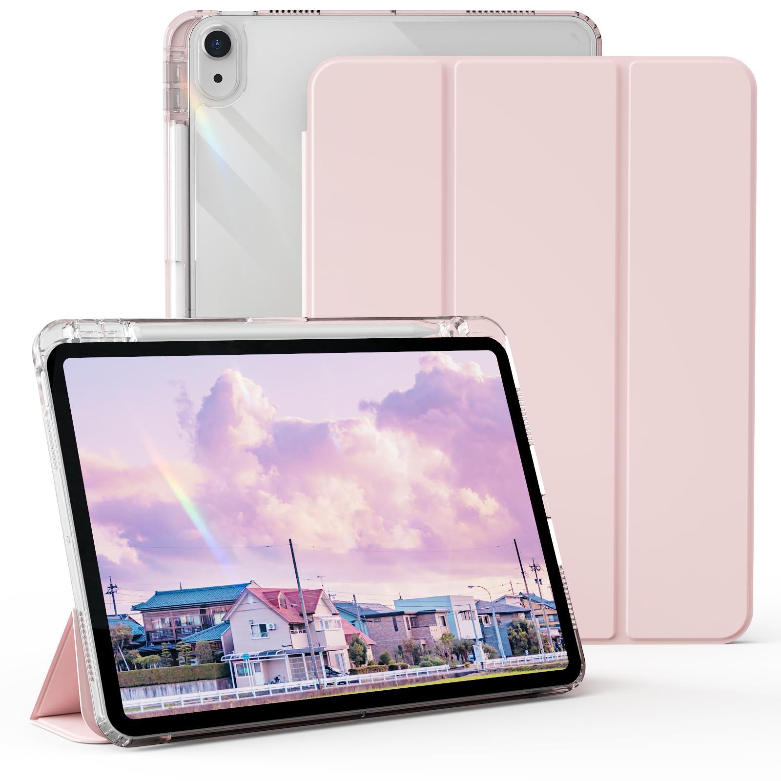 GKABXY iPad 11世代 ケース (A16) 2025 iPad 第10世代 ケース 2022 10.9インチ クリア 透明バックカバー アクリル ペンシルホルダー付き オートスリープ機能対応 三つ折スタンド 傷つけ防止 軽量 薄型 TP