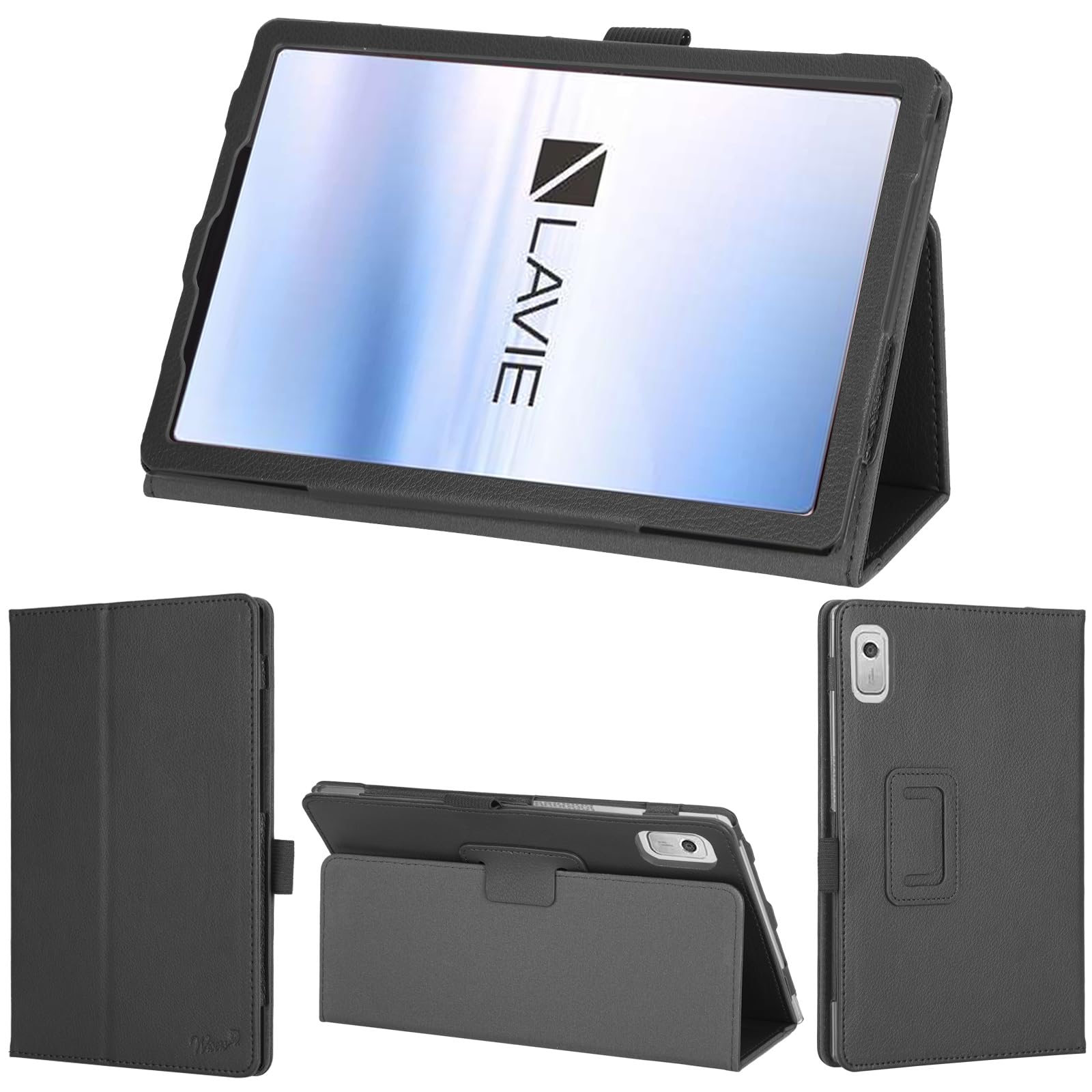 wisers NEC LAVIE Tab T9 PC-T0975GAS専用タブレットケース (ブラック) 9.0インチ 対応 (タッチペン/保護フィルム 付き/スタンドタイプ) タブレットカバー 2023 新型