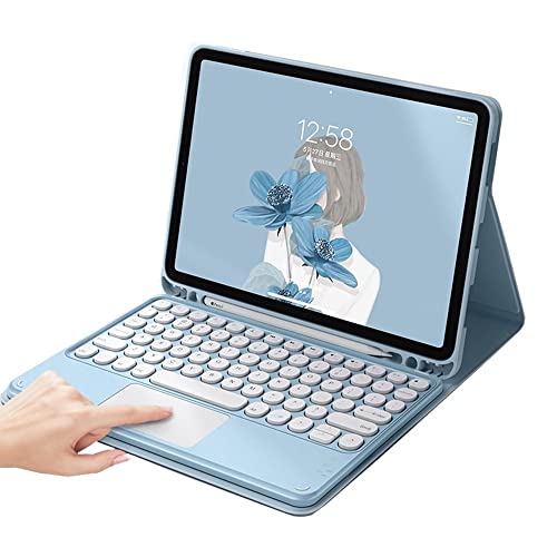 10.9インチ iPad 第10世代 2022 キーボード 11インチ iPad 第11世代 A16 2025 キーボードケース タッチパッド付き 丸型キー 可愛い 分離式 カラーキーボード トラックパッド ペンホルダー付き (ブルー