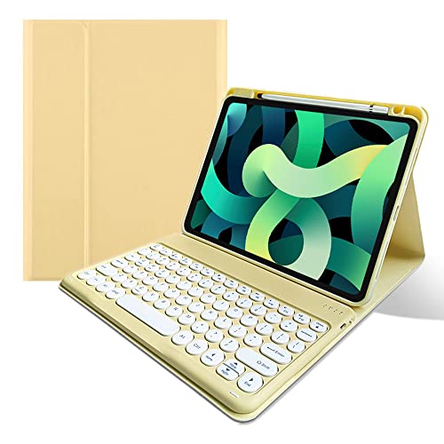 2022 iPad 第10世代 10.9インチ キーボードケース 丸型キー 上側ペンシルホルダー付き アイパッド iPad A16 2025 11世代 Bluetooth キーボード カバー マグネット 分離式 可愛い 学生 ビジネス,黄色