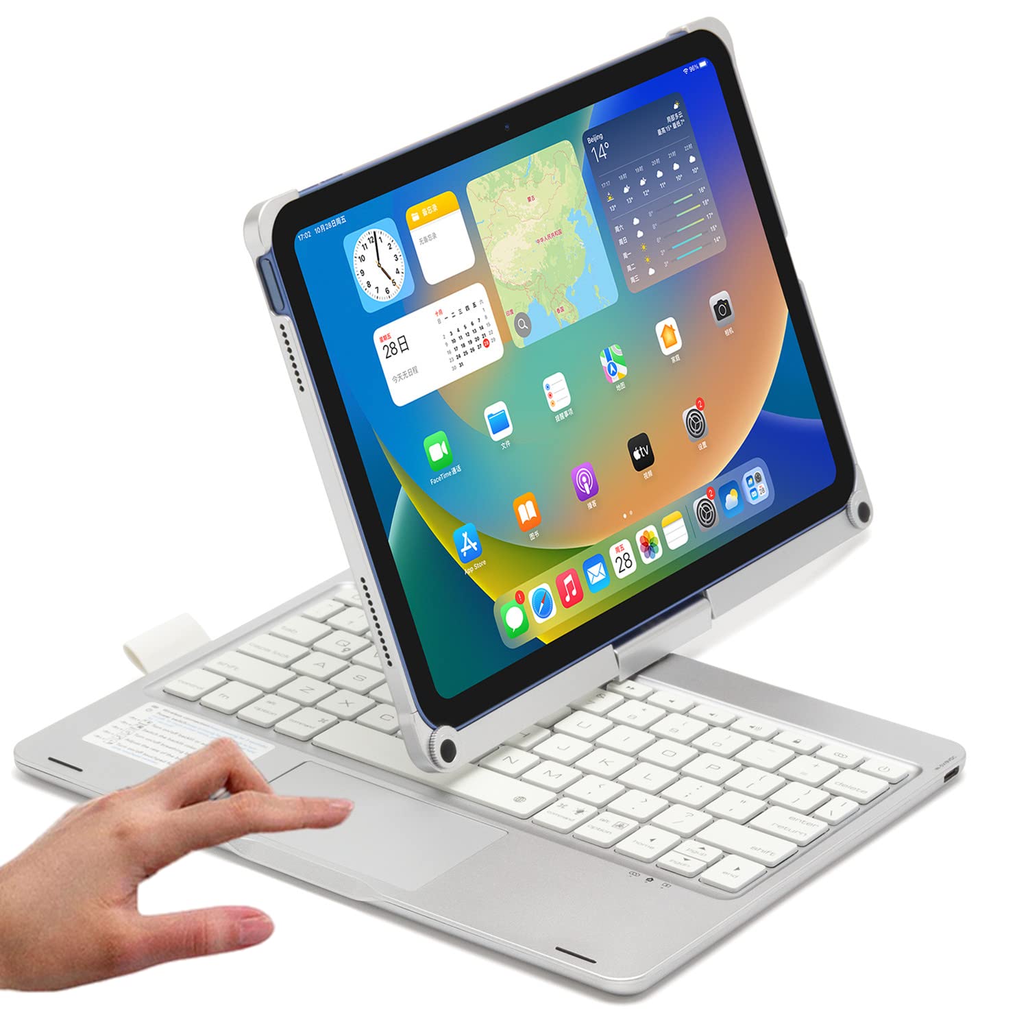 360度回転式iPad(A16)第11/10世代 キーボードケース iPad 第11世代 第10世代 カバー キーボード付き タッチパッド ペンシル収納 ワイヤレス キーボード アルミ 7色バックライトキーボード, 銀|T.M.Bストア
