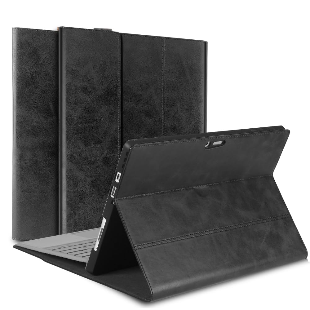 Gexmil for Microsoft Surface Pro 7+ / Pro 7 / Pro 6 / Pro 5 / Pro 4ケース 高級レザー製，Apple Pencil 収納可能 マグネットクロージャー 軽量 全面保護 耐衝撃,アジャスタブルスタンド,ブラック