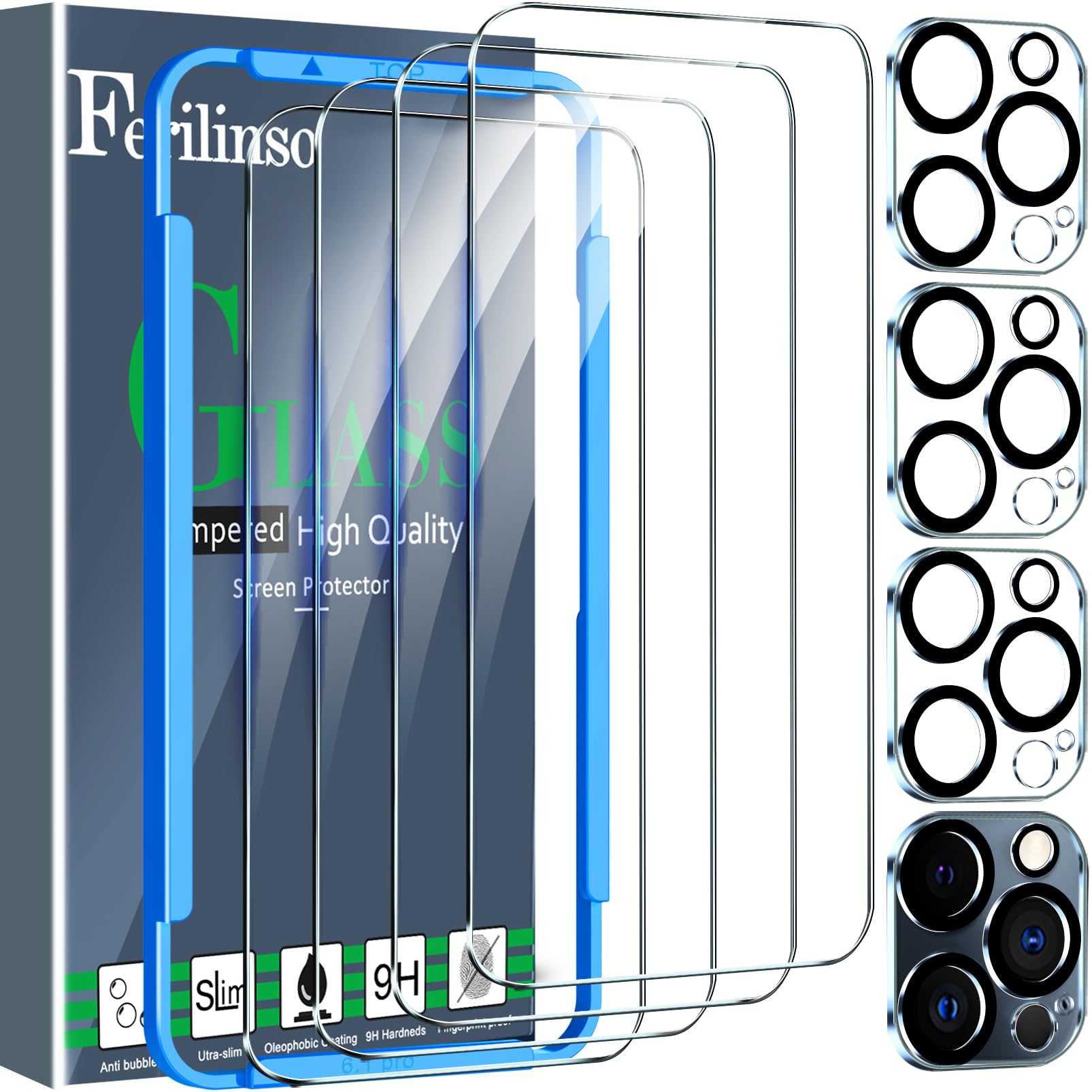 Ferilinso 4 Pack Screen Protector for 6.1 inch Pro with 4 Pack Tempered Glass Camera Lens Protector Phone Case Friendly Ultra Accessories Protector de Pantalla for 6.1 6.1 inch pro｜T.M.Bストア