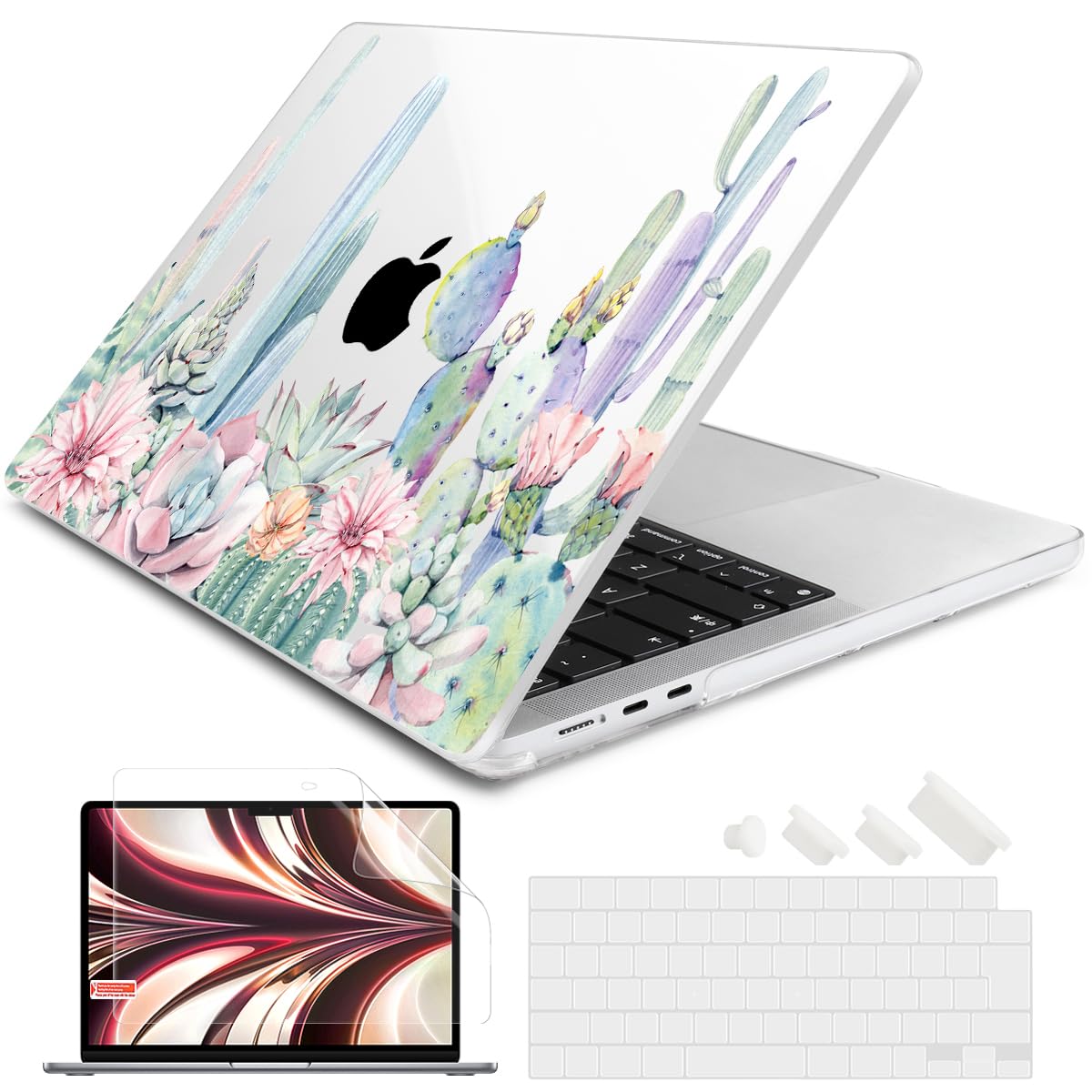 Batianda 2023発売MacBook Air 15 M2 A2941専用 軽量携帯保護ケース+スクリーン保護フィルム+日本語キーボードカバー 水彩サボテン
