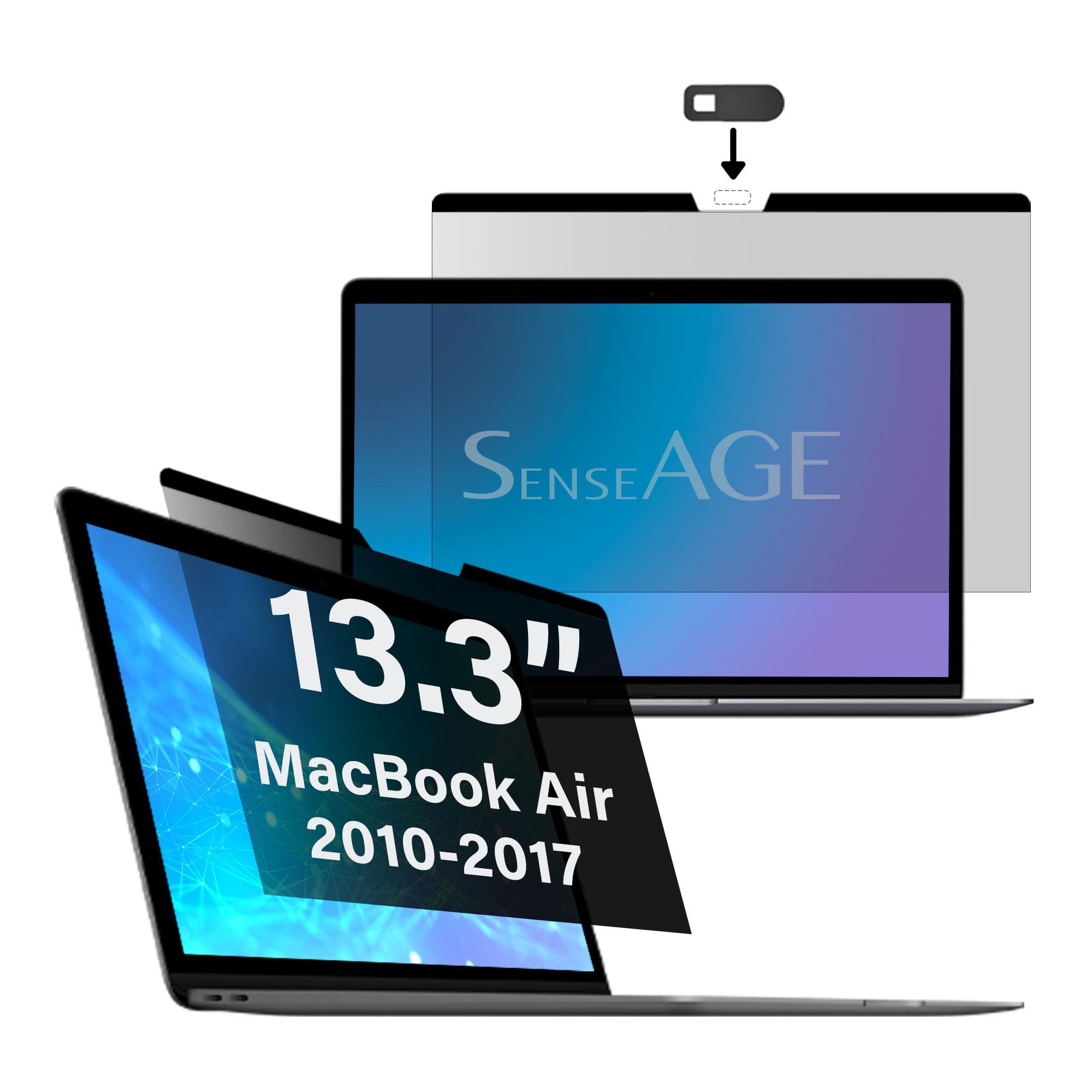 SenseAGE MacBook Air 13インチ(2010-2017)に対応 覗き見防止フィルター マグネット式 ウェブカメラカバー付き プライバシーフィルム ブルーライトカット 反射防止 両面用 着脱可能 保護フィルム WEB