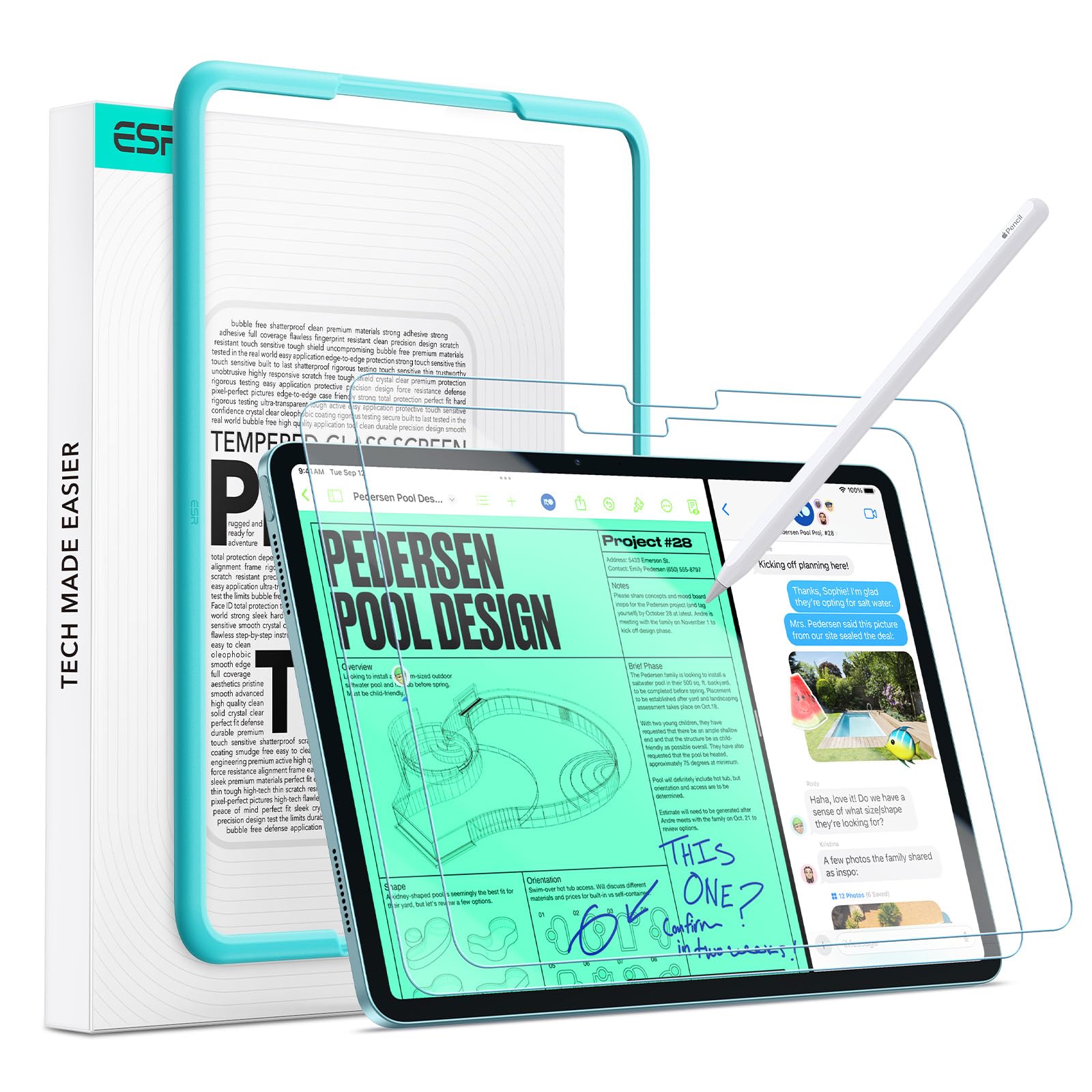 ESR ２枚入り口・入口 iPad Air 13in M3/M2 (2025/2024 第7/6時人)用 ペーパーライクフィルム 紙の上ような手当たり 映写幕保護すること 9H強化因子硝子 御引き回し枠付き添い人 アンチグレア 無条件反射押しとどめる 書き込み先に愛想のいい