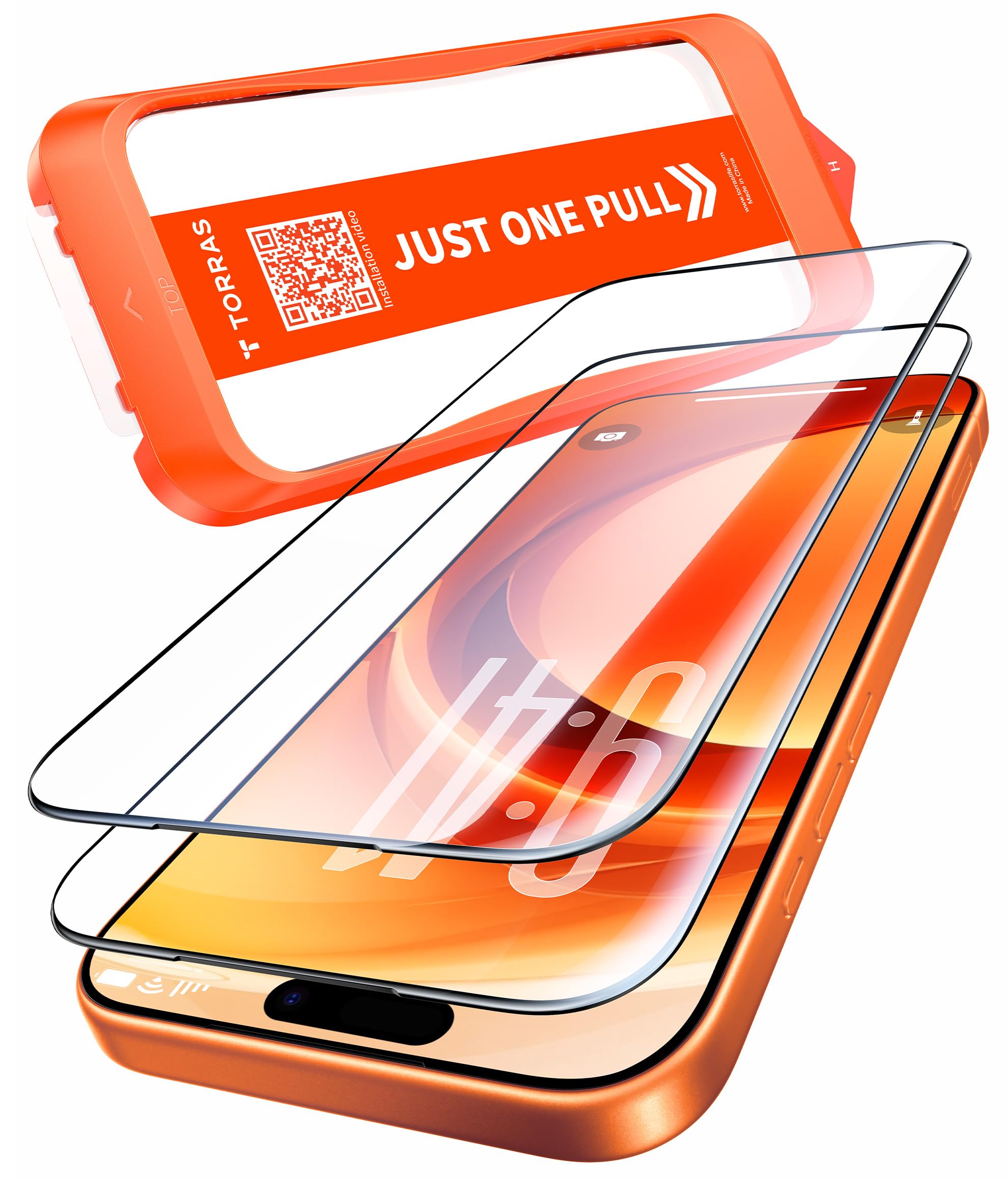 TORRAS For iPhone 17 Pro ガラスフィルム 【航空宇宙ガラス&米軍MIL規格】周り浮き防止 9H+硬度 輝度向上 全面保護 10倍強化 極細ベゼル対応 3Dラウンドエッジ 超簡単貼り付け ワンプル(Just One Pull)