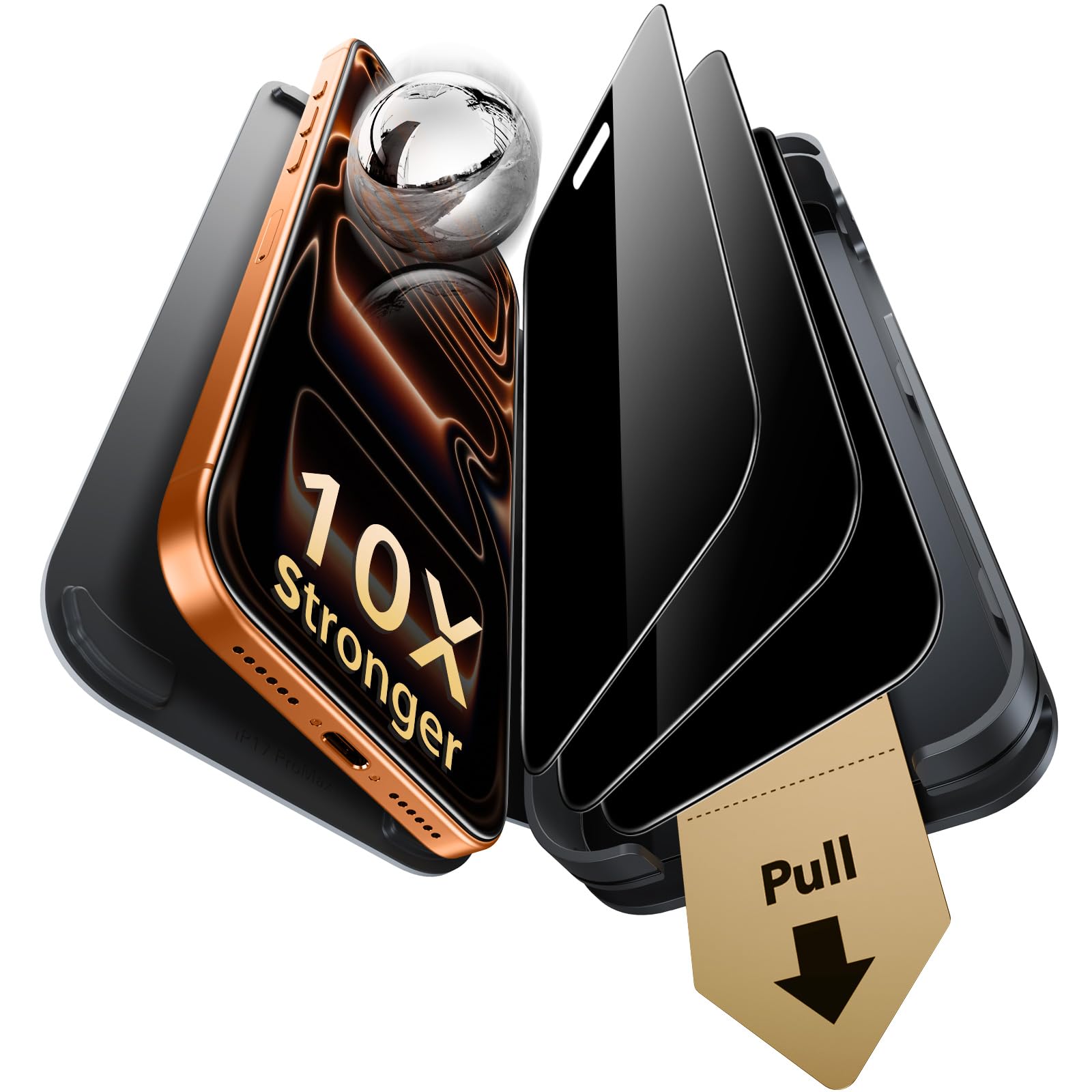 【覗き見防止・コーニング・・社製】ESR iPhone 17 Pro ガラスフィルム 覗き見防止保護 ３枚入り 9H越え 10倍強化 AR反射防止 米軍規格 貼付け簡 自動吸着 指紋防止 気泡無し ホコリフリー 飛散防止