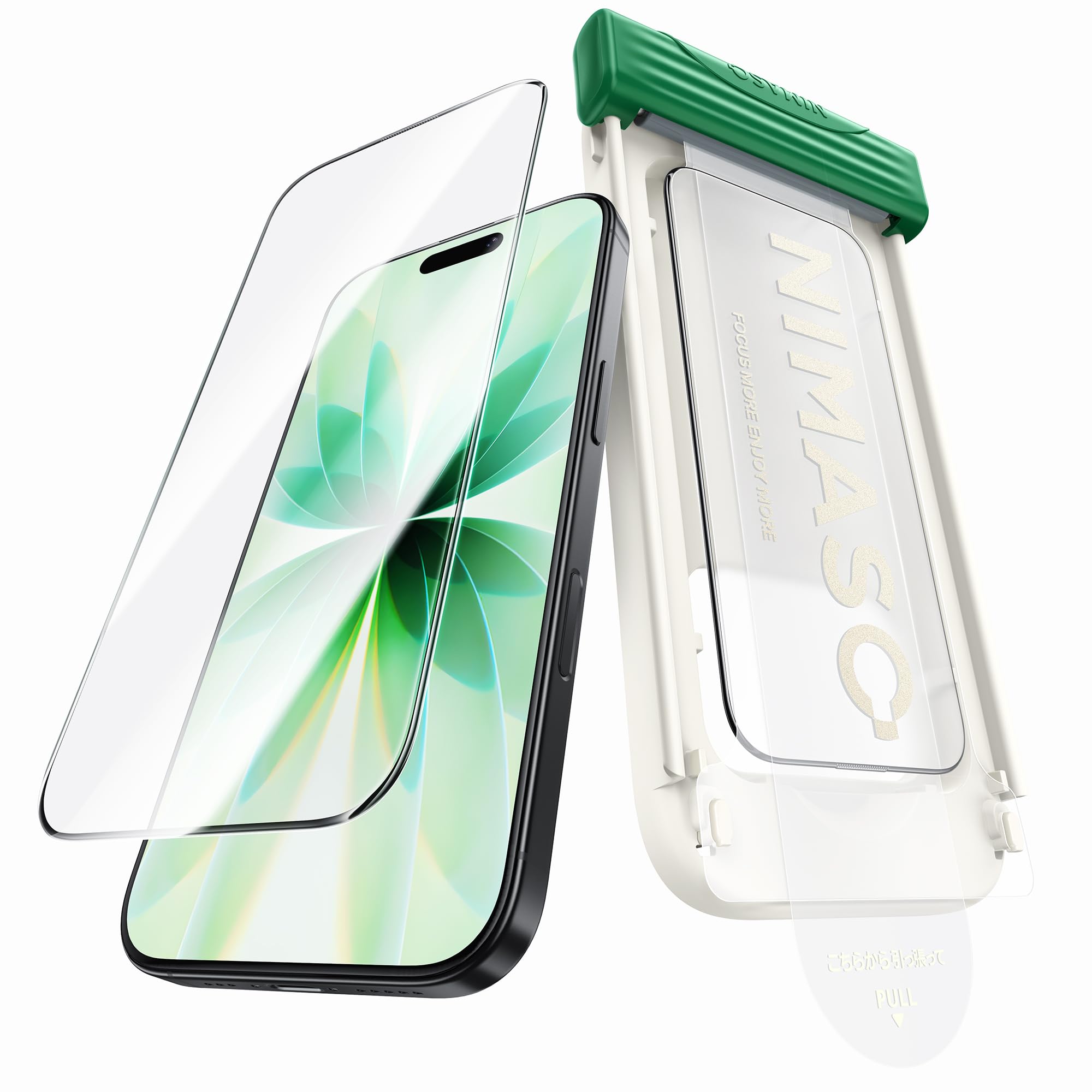 NIMASO ガラスフィルム iPhone 17用 スライドローラー式 強化ガラス 3D曲面エッジ加工 全面保護 黒縁あり 防塵メッシュ 指紋防止 貼付け簡単 保護フィルム 自動除塵 ガイド枠付き 1枚セット いPho