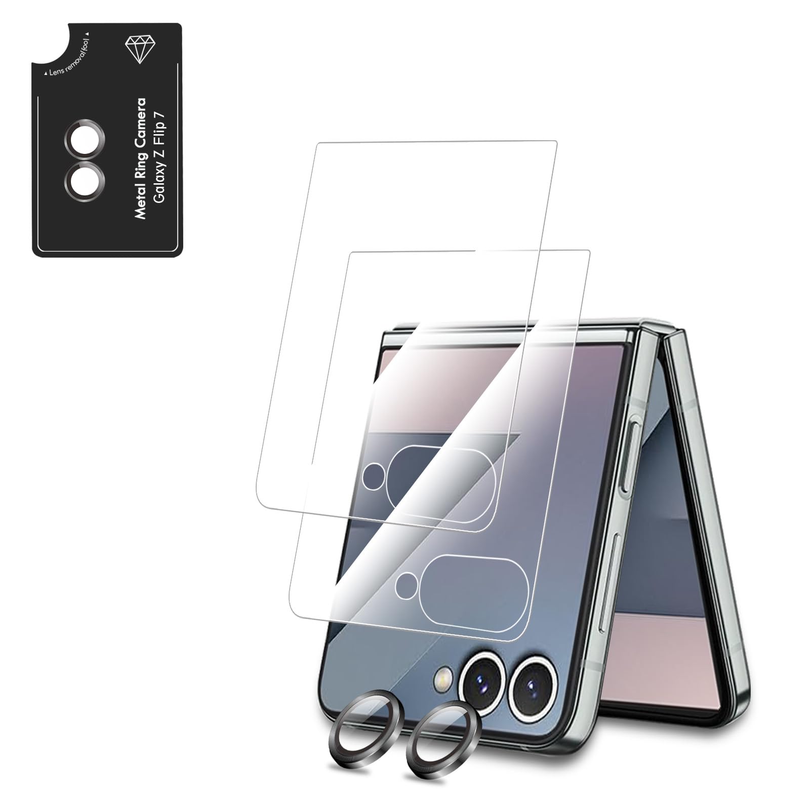 iXinQu Galaxy Z Flip 7 用 ガラスフィルム (2枚入)＋ カメラフィルム【アルミ合金製+強化ガラス】(1セット) ギャラクシー Z Flip 7 ?対応 フィルム 硬度9H 耐衝撃 飛散防止 自動吸着 気泡ゼロ
