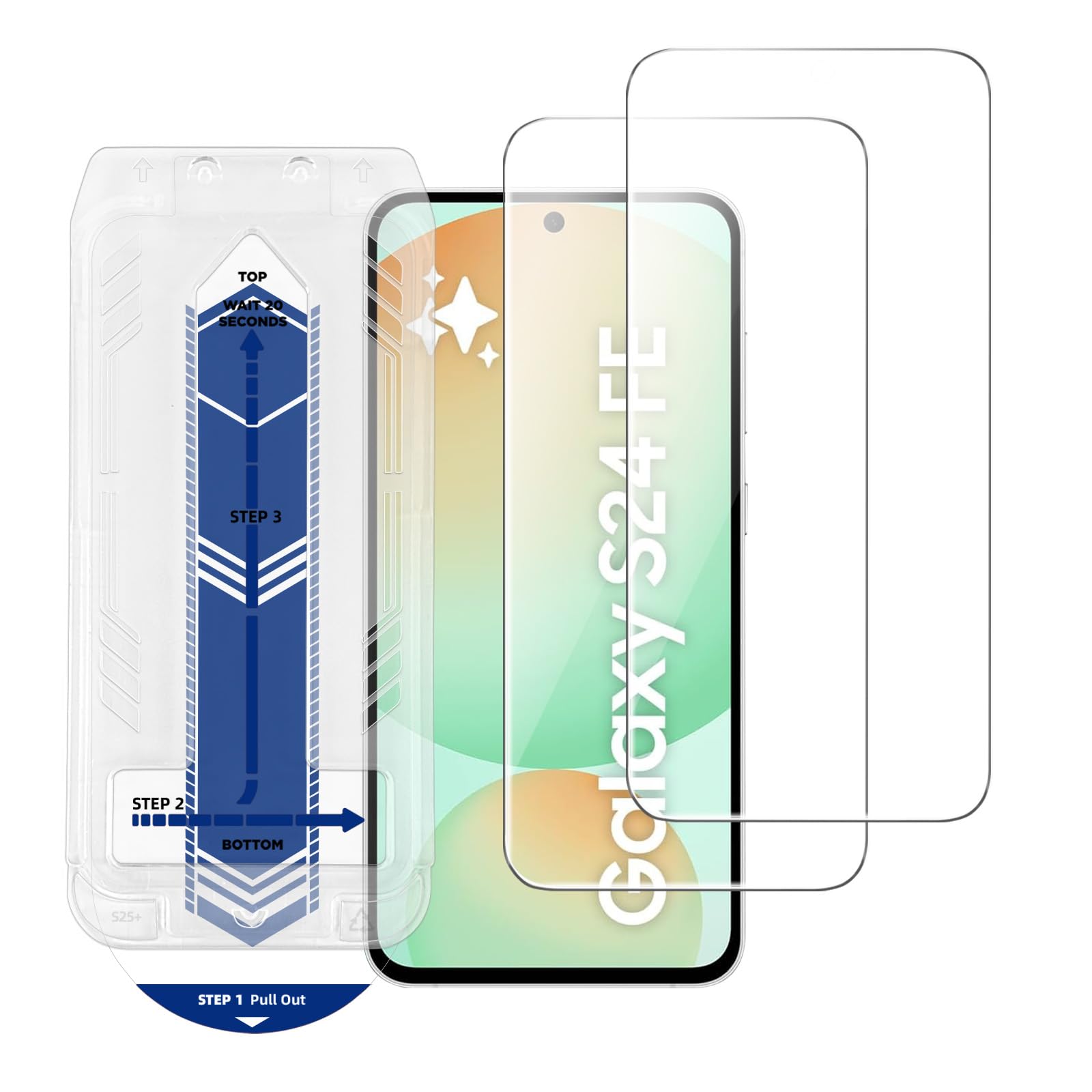 Sotarino Galaxy S24 FE 専用 ガラスフィルム ガイド枠付き 自動吸着 気泡防止 硬度9H 耐衝撃 強化ガラス 飛散防止 ギャラクシー S24 FE 対応 保護フィルム 2枚