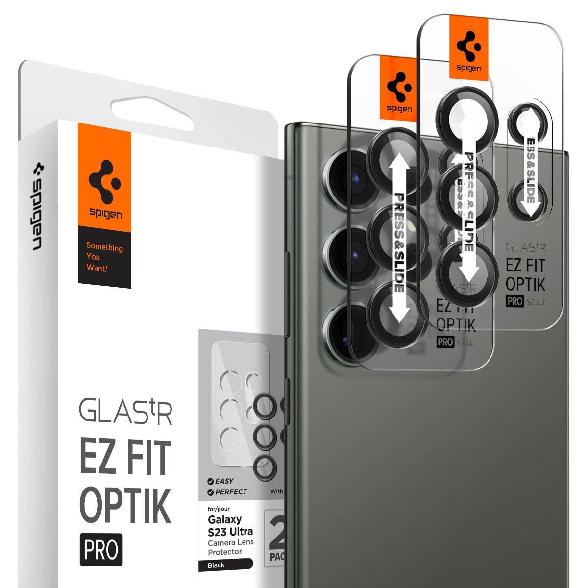 Spigen EZ Fit Optik Pro 写真機写真フィルム Galaxy S23 Ultra 用 貼り後ばらい一揃いの道具付き添い人 銀河系 S23 Ultra 相応う 水晶体保護すること写真フィルム 黒いこと 2書き割り