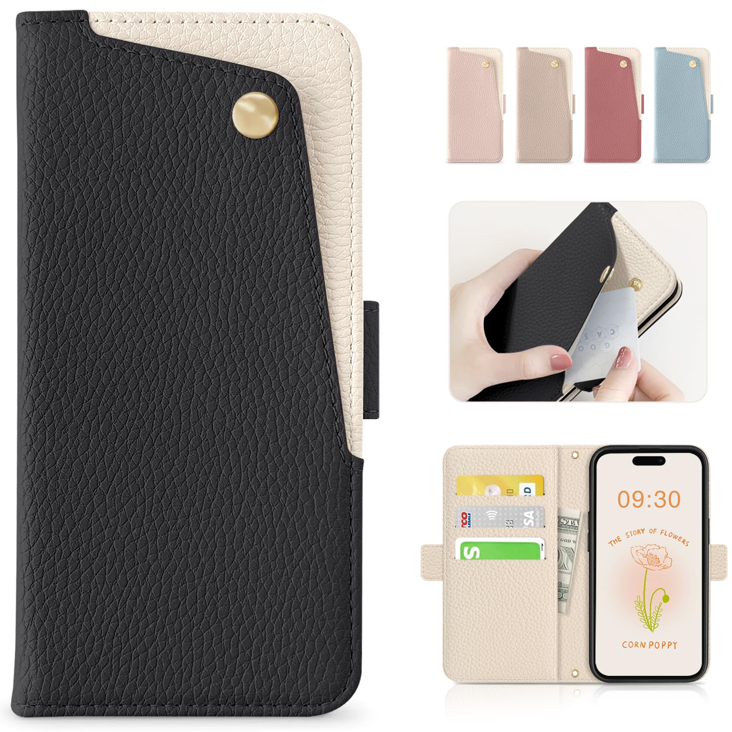 CASSYOOK for いphone15plus ケース 手帳型 iphone 15 plus ケース カバー カードポケット付き iphone15プラス ケース 全面保護 アイホン15プラスケース カード収納 横置きスタンド機能 高級PUレザー おし