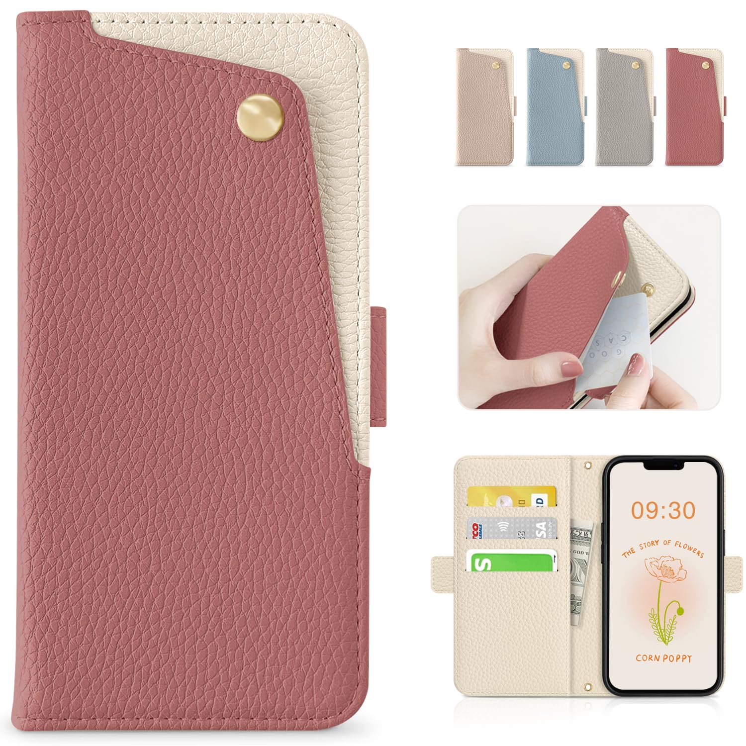 CASSYOOK 適用 iphone13ケース手帳型 可愛い あいふぉん13ケース手帳型 シンプル いphone13 ケース おしゃれ 財布型 スマホケース iphone 13 手帳型 高級PUレザー 収納 スタンド機能 衝撃吸収 全面保護