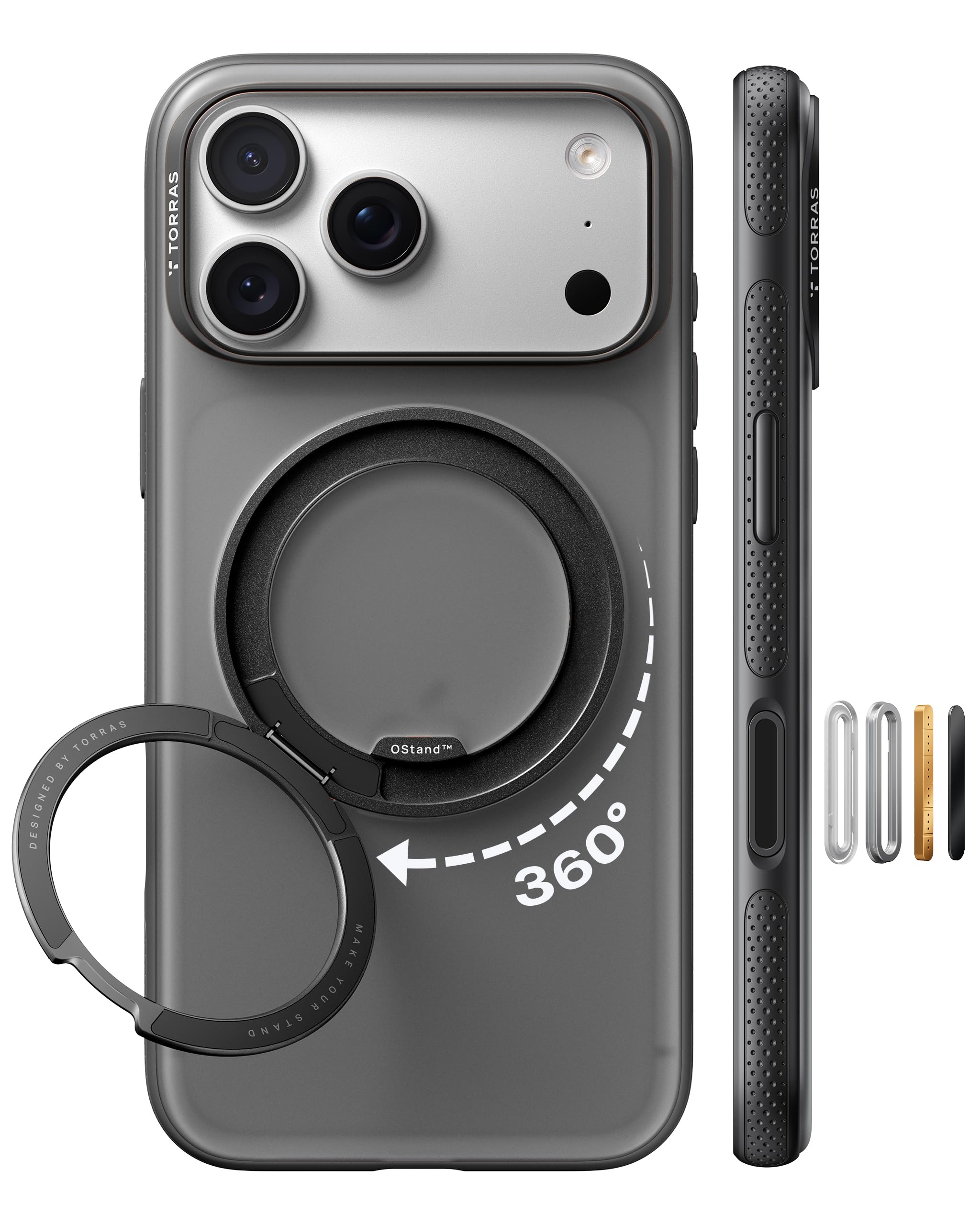 TORRAS iPhone 17 Pro 用ケース 【カチカチ・多機能360度回転スタンド】リング Ostand O3 Fitness MagSafe対応 米軍MIL規格耐衝撃 スタンド 指紋防止 黄変防止 カメラコントロールボタン付き ストラップホ｜T.M.Bストア