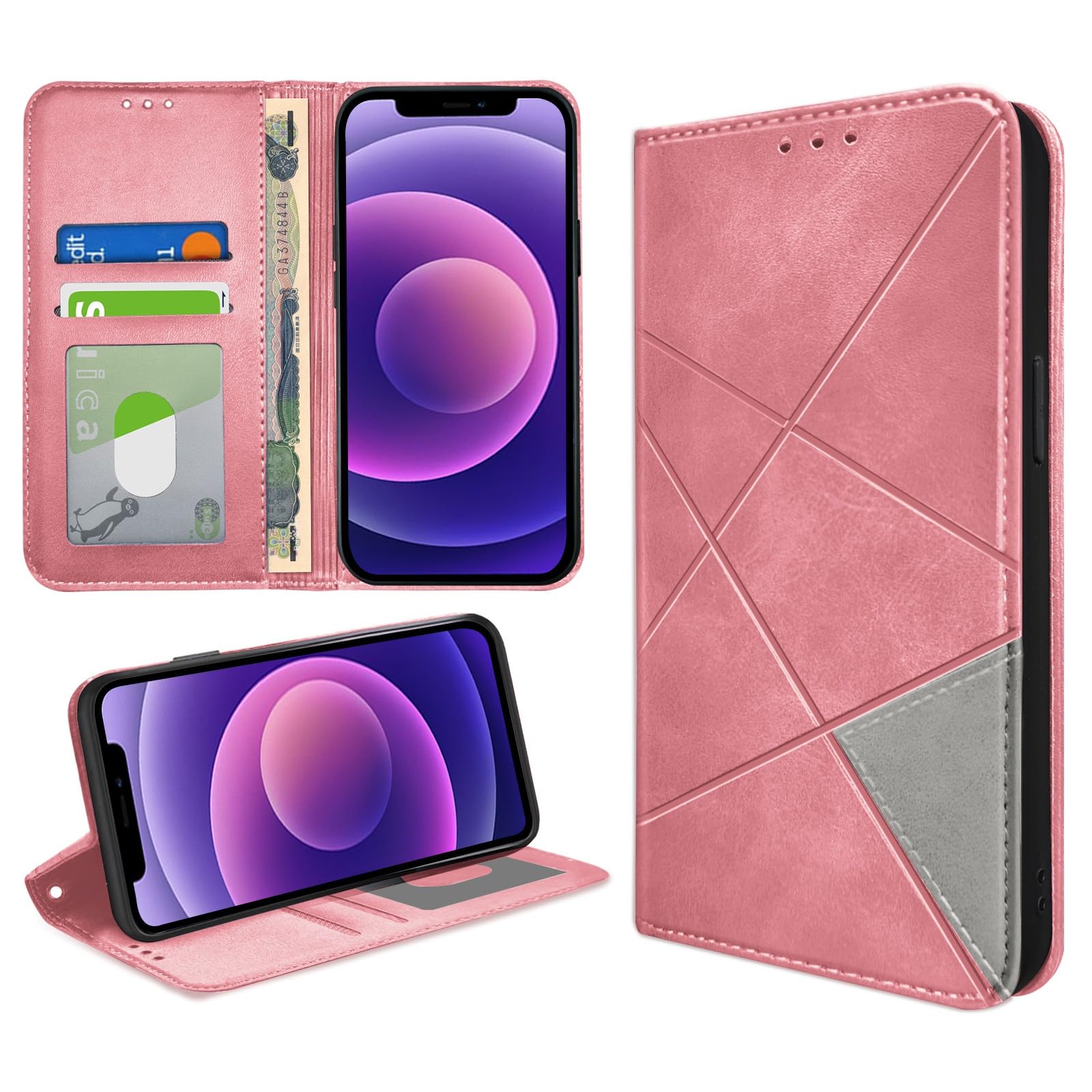 bjnosdv に適合するiPhone 12 ProMax 用のケース 手帳型 高級PUレザー マグネット式 アイフォン12 ProMax 用の財布型 カバー 耐衝撃 スマホケース 横置きスタンド機能 カード収納 小銭入れ レンズ保護