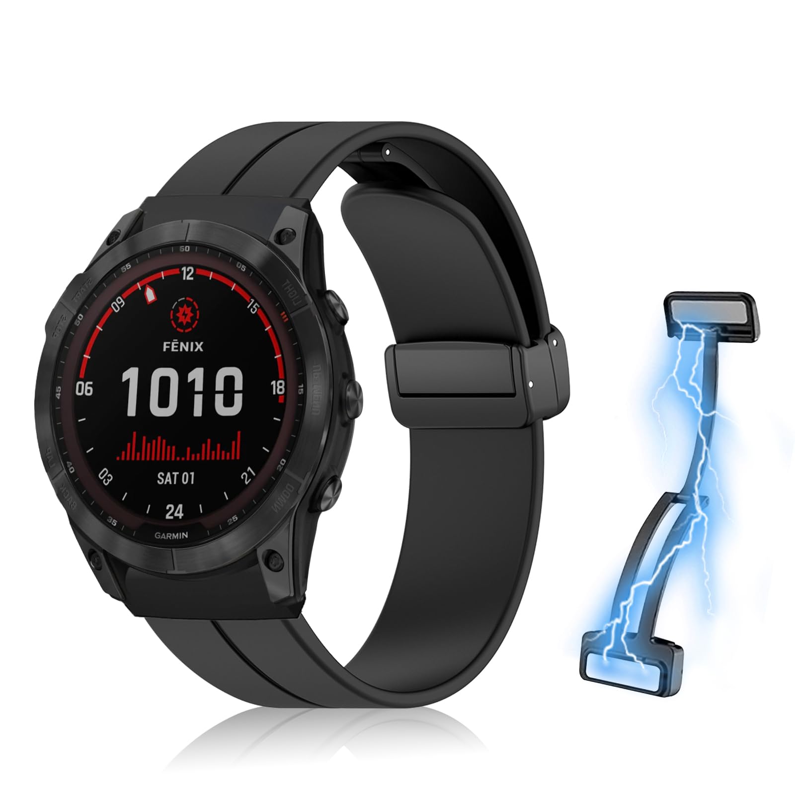 [RicYeel] 26mm QuickFit 磁気付き バンド Garmin Fenix 8 51mm/Fenix 7X/Fenix 6X/Fenix 5X/Fenix 3/3 HR 対応 シリコン クイックフィット マグネット付き 交換用バンド 柔らかい スポーツ 替えバンド Garmin Epix 2 Pro 51