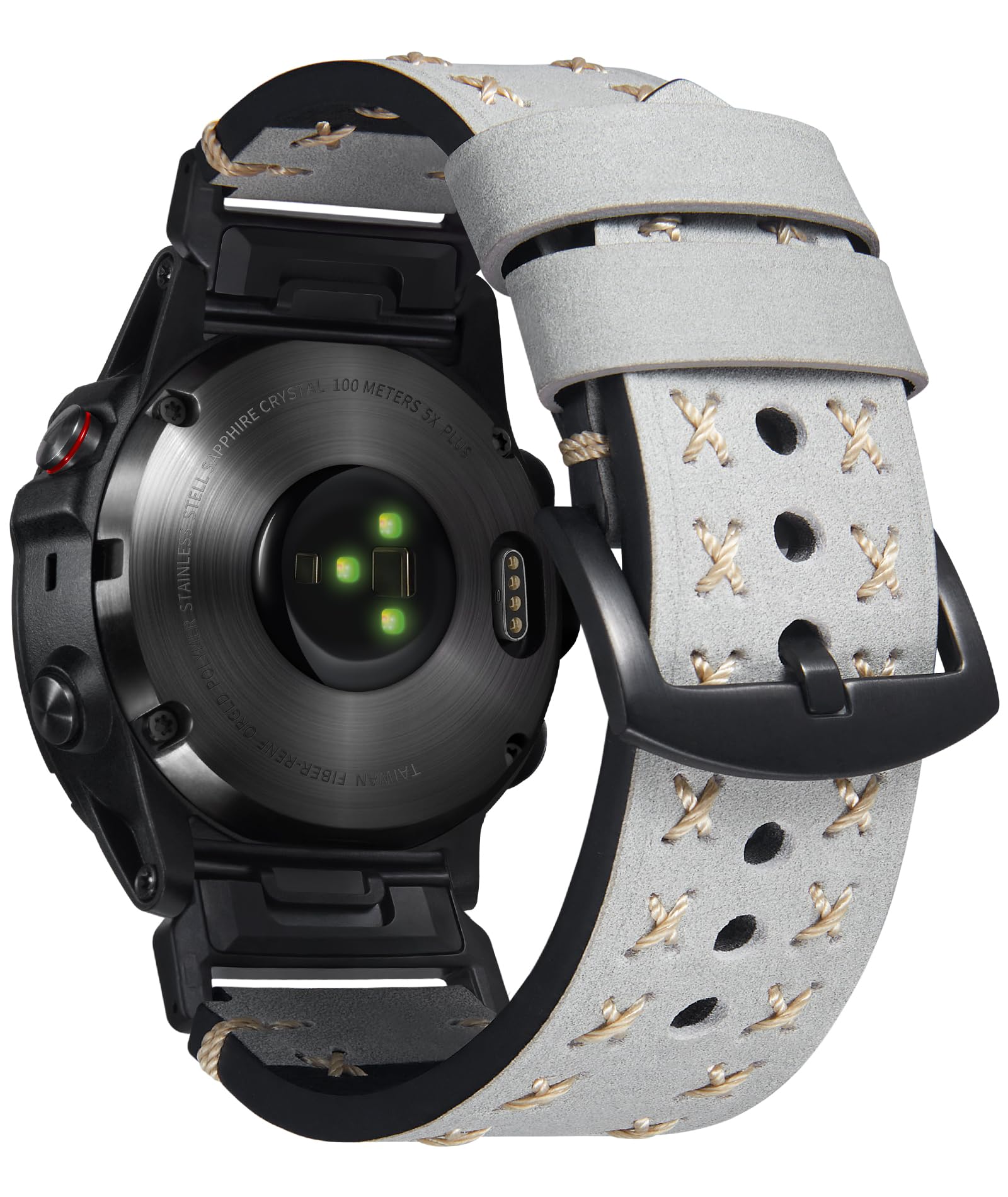 コンパチブルガーミン 時計バンド 22mm 26mm コンパチブルGARMIN 本革時計ベルト互?Fenix/互?Forerunner互?Enduro互?Descent 手首の大きな男性用 チャンキーなレザーストラップ(グレー,26mm)