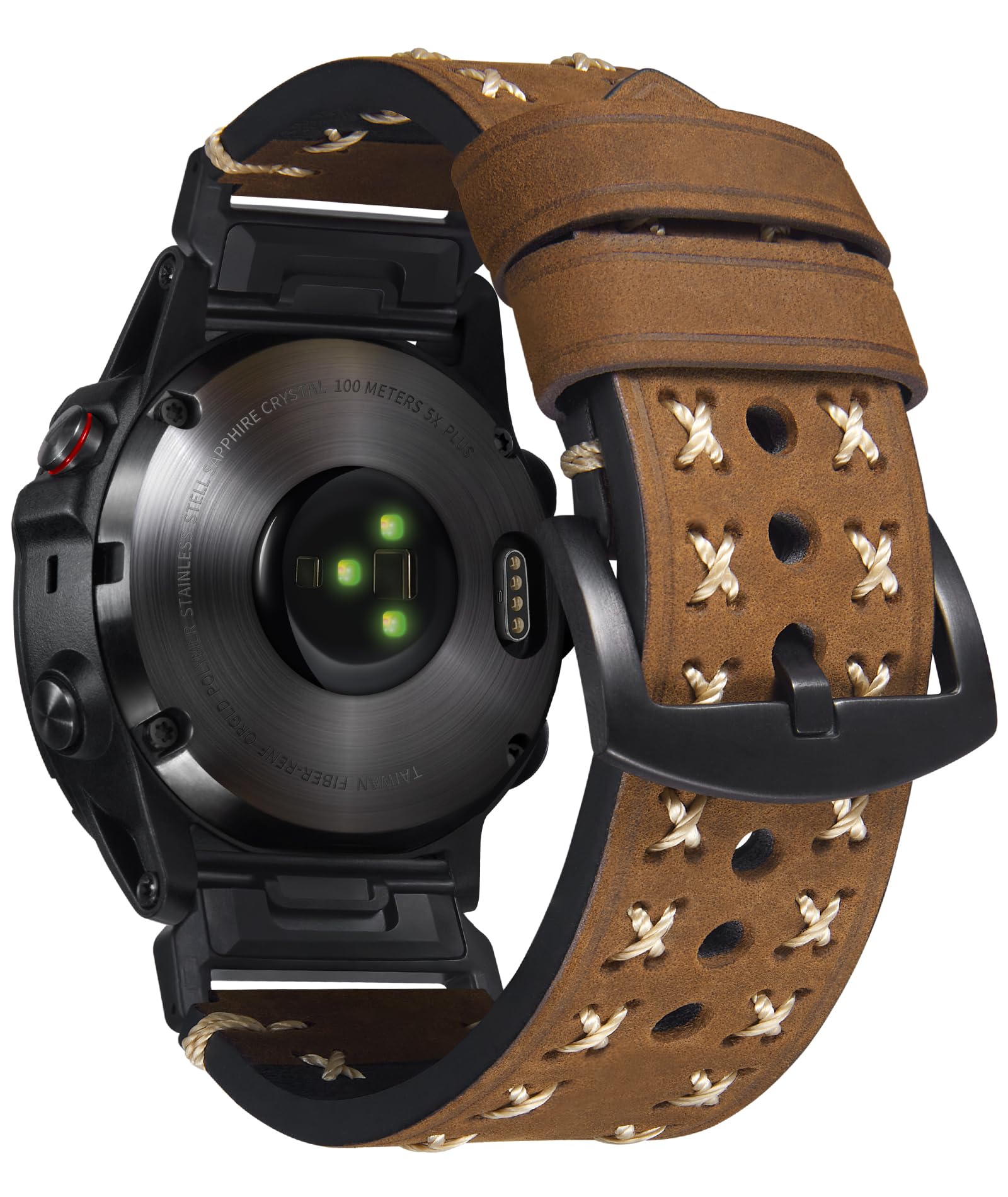 コンパチブルガーミン 時計バンド 22mm 26mm コンパチブルGARMIN 本革時計ベルト互?Fenix/互?Forerunner互?Enduro互?Descent 手首の大きな男性用 チャンキーなレザーストラップ(ブラウン,26mm)