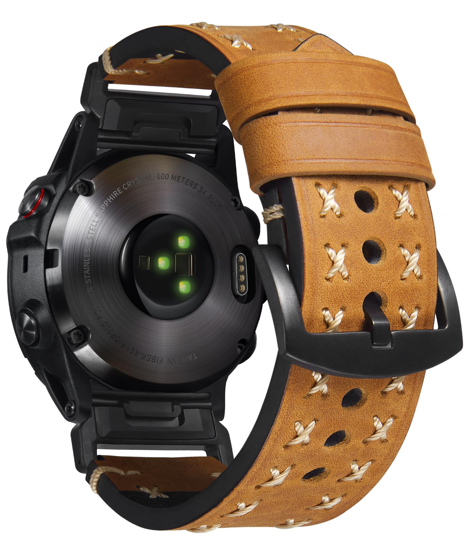 コンパチブルガーミン 時計バンド 22mm 26mm コンパチブルGARMIN 本革時計ベルト互?Fenix/互?Forerunner互?Enduro互?Descent 手首の大きな男性用 チャンキーなレザーストラップ(ライトブラウン,26mm)