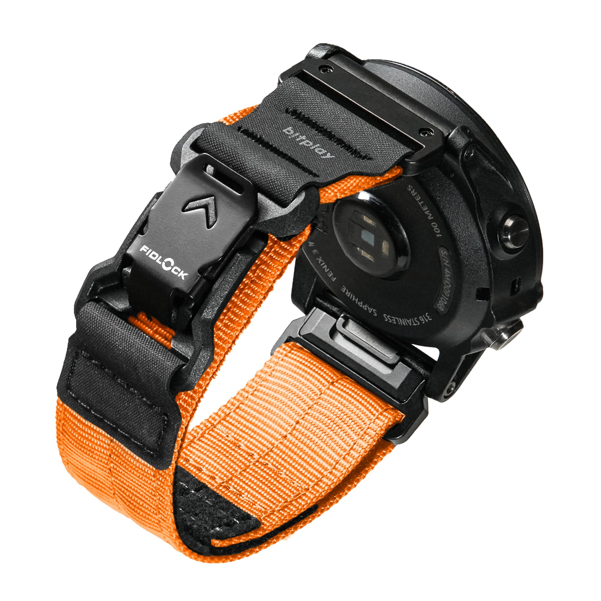 bitplay-Fidlock・・ 腕時計バンド Garmin QUICKFIT 26mm用 ナイロンスポーツストラップ Forerunner Foretrex Approach Descent Quatix fenix MARQ epix Pro D3シリーズ用 (オレンジ)