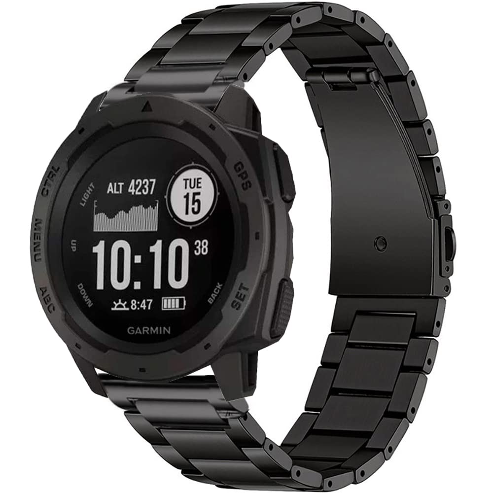 Garmin Instinct 1/2 ソーラーウォッチバンド用金属元素ダンス楽隊、Instinct 3 45粍 ソリッドステンレススチール取り替えっこ用リストバンドストラップ メンズ Garmin Instinct Tactical/Tide/Esports/Solar用、Instinct2(ブラッ