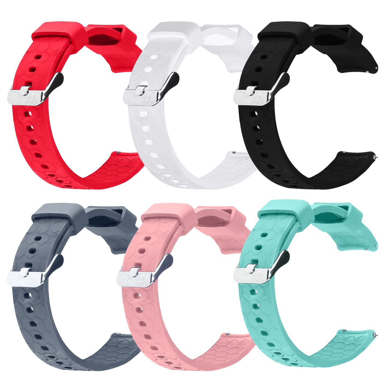 18mmベルト 対応Garmin Venu 2S/Venu 3S/Vivoactive 4S/Vivomove 3S,Garmin Forerunner 255S/265S交換バンド 六角形エンボス ソフトシリコン交換バンド - クイックリリース式 防水防汗 スポーツ用スマートウォッチ