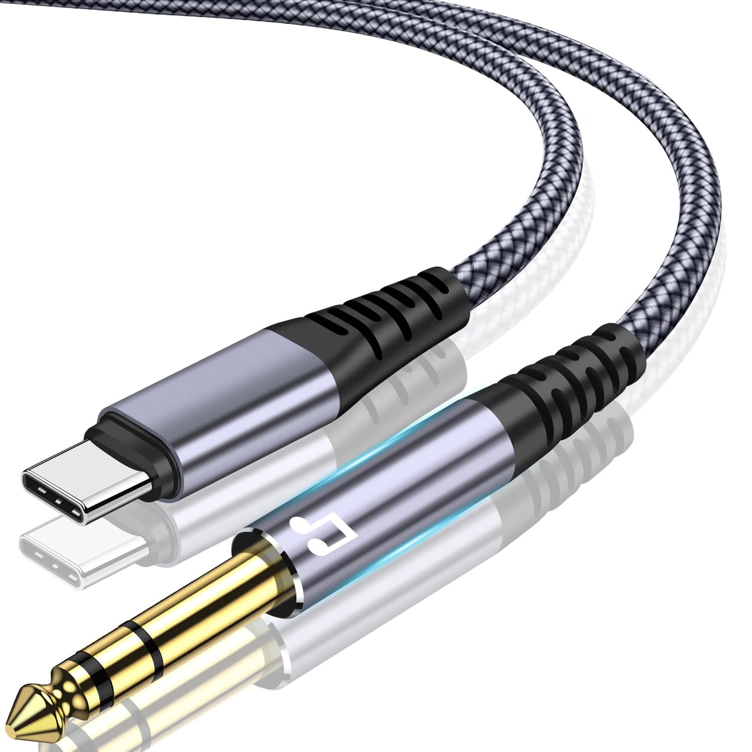 USB C 6.35mm 音声変換ケーブル 2M タイプC to 6.35mmオス AUX ステレオーディオケーブル 高耐久性ナイロン編みケーブル 対応 iPhone 16/15/Galaxy Google Pixel For ヘッドホン/ホームステレオ/カーステレオ/