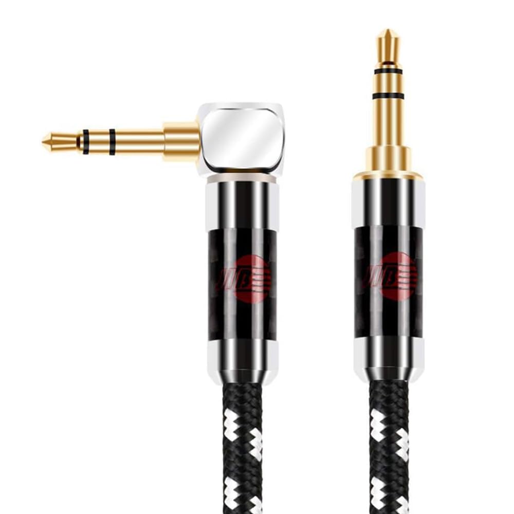 JIB L型 3.5mm AUXケーブル 片側90度 オス 車載 iPhone Android ホームシアター 対応 布編み/長さ1m