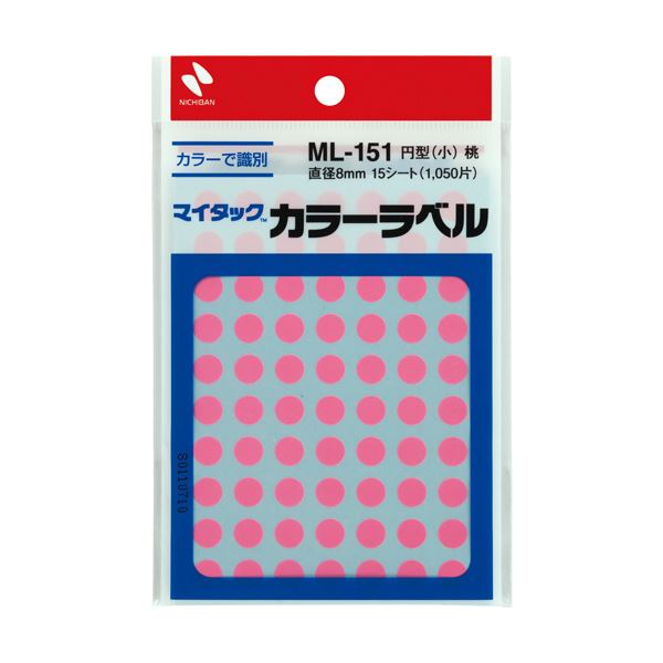 (まとめ)ニチバン マイタック カラーラベル 円型 直径8mm 桃 ML-15111 1セット(10500片