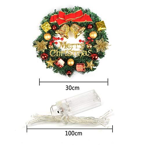Atpwonz クリスマスリース 30cm クリスマス飾り 10 Led電池式 イルミネーションライト付き ドア 玄関リース 壁掛け インテリア 店舗用 Sermus Es