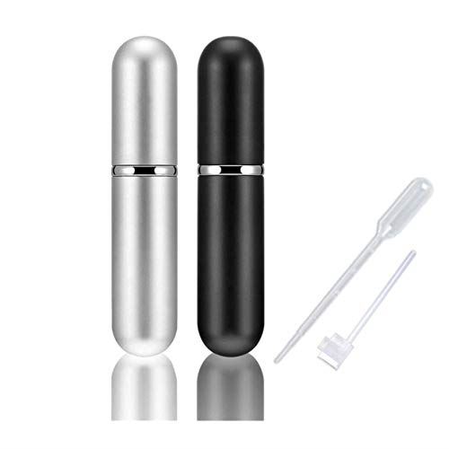 アトマイザー 詰め替え ポータブル クイック 香水噴霧器 5ml 2色セット 香水スプレーボトル 小分けボトル 香水ボトル 携帯用 詰め替え容器 香水用 メンズ 女性用 スポイト付き 詰め替えノズル付き ブラック シルバー 70 Off