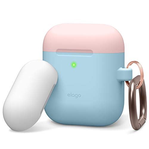 elago AirPods 対応 ケース カラビナ 付 シリコン 製 カバー 耐衝撃 傷防止 落下防止 保護 アクセサリー [ Apple AirPods1/AirPods2 エアーポッズ 対応 ] DUO HANG CASE パステルブルー