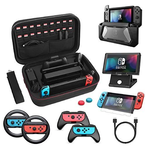 55 以上節約 ニンテンドースイッチ ケース Heystop 12in1 Switch ケース Joy Conハンドル 2種類 Switch スタンド 充電器ケーブル スイッチ ガラスフィルム Joy Con親指キャップ 大容量 全面保護 黒い T M Bストア 流行に Vancouverfamilymagazine Com