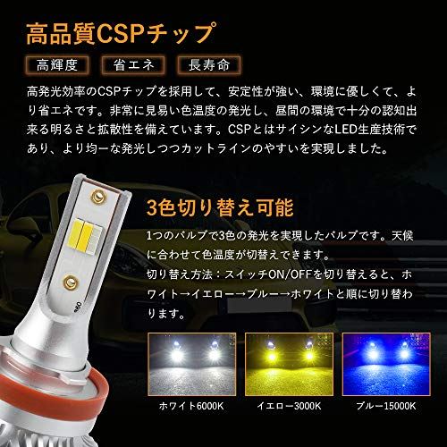 お手頃価格 FUTWOD 3色切り替え LED フォグランプ ヘッドライト H8 H9