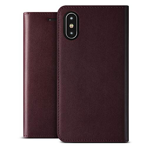 【VRS】 iPhone Xs Max 対応 ケース 手帳型 本革 ベルト/マグネット なし ハンドメイド レザー 手帳 カバー カード 収納 付 スマホケース [ Apple iPhoneXs Max アイフォンXsマックス 対応 ] Genuine Leather ワインレッド｜T.M.Bストア