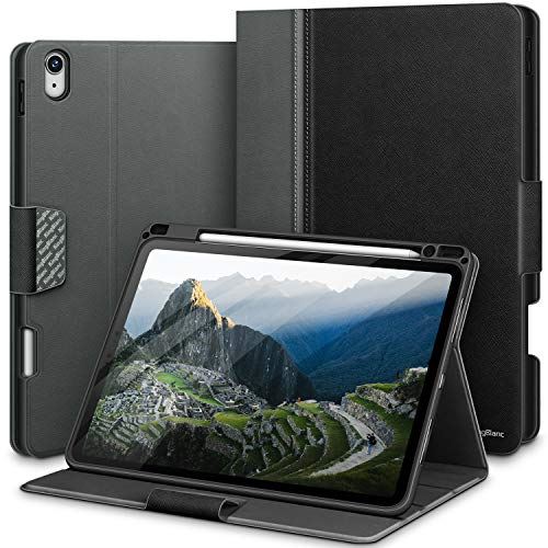 KingBlanc iPad Air4 ケース 2020秋発売 10.9インチ 手帳型 ペンホルダー付き ペンシル収納可能 オートスリープ・スタンド機能付き ペアリング・ワイヤレス充電対応 高級Puレザー製 傷つけ防止 全面保護型 保護カバー 新型のiPad Air4 10.9 対応 (ブラック)