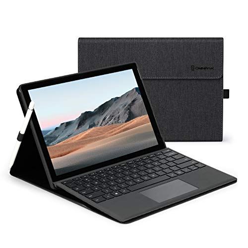 Microsoft Surface Pro 7 / Surface Pro 6 / Surface Pro 5 2017 / Surface Pro 4 に対応ケース 表面内蔵保護カバー 多視角 スタンド 軽量 薄型 ペンホルダー付き PU スマート カバー ブラック Surface Pro4/5/6/7